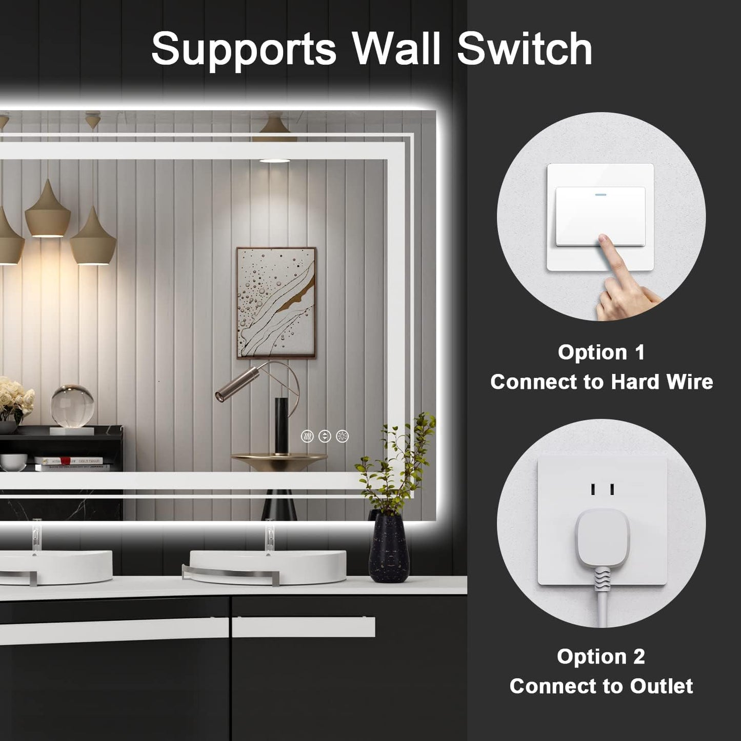 LED Bathroom Mirror, 24"x36" with Front and Backlit, Anti-Fog, Bathroom Vanity Mirror for Wall, Memory Function, Stepless Dimmable, Tempered Glass (Horizontal/Vertical)