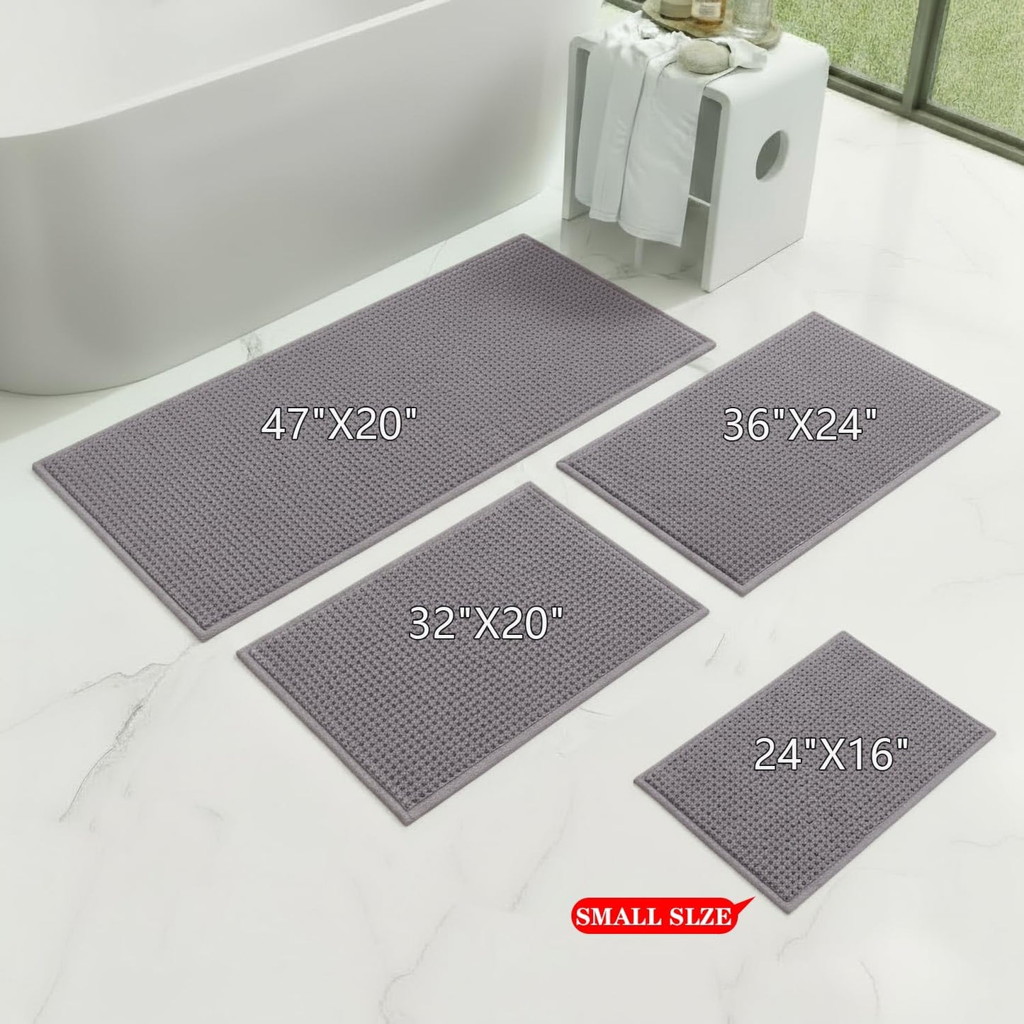 Bathroom Rugs Non Slip Washable, Super Absorbent Thin Bath Mat for Small Quick Dry Low Pile Bathroom Rug, (Light Gray, 36″x24″)