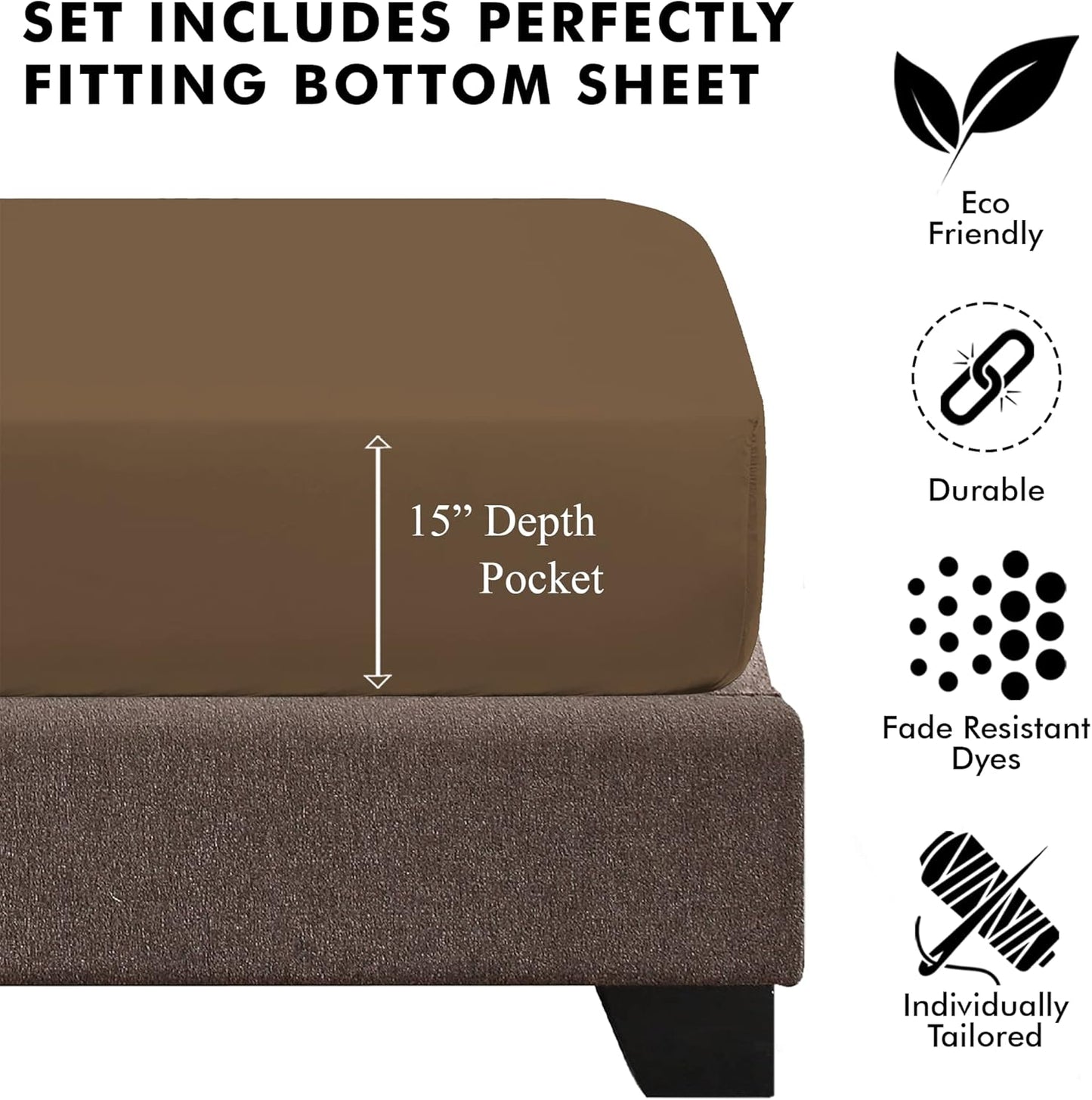 URBANHUT 1000 Thread Count Twin Size Egyptian Cotton Sheets, Long Staple Soft & Breathable, 3 Pc Bed Sheet Sets, Luxury Hotel Sateen Sheets Fits 16" Deep Pocket - Taupe