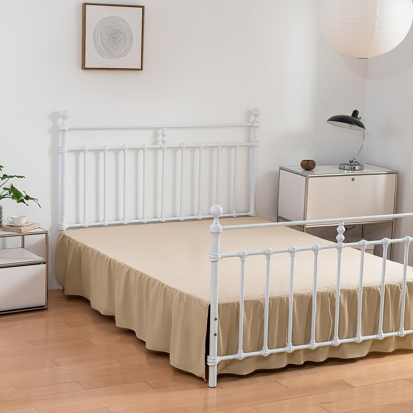 Bed Skirt Twin Size Ruffled Bed Skirt with Split Corners, 18 Inch Drop Dust Ruffle Bed Skirt with Platform, 18 Inch, Light Camel, Twin
