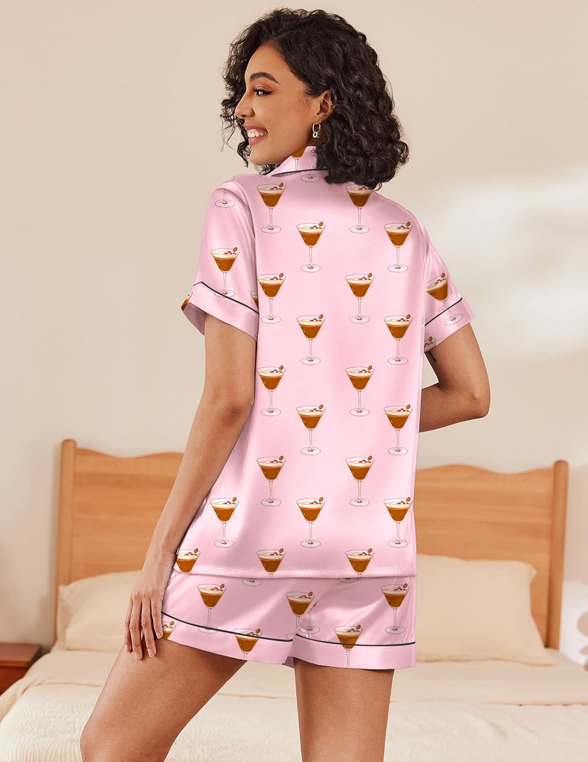 Ekouaer Pajamas for Women Set Silk Satin Pjs Shorts Sleepwear 2 Piece Loungewear S-XXL