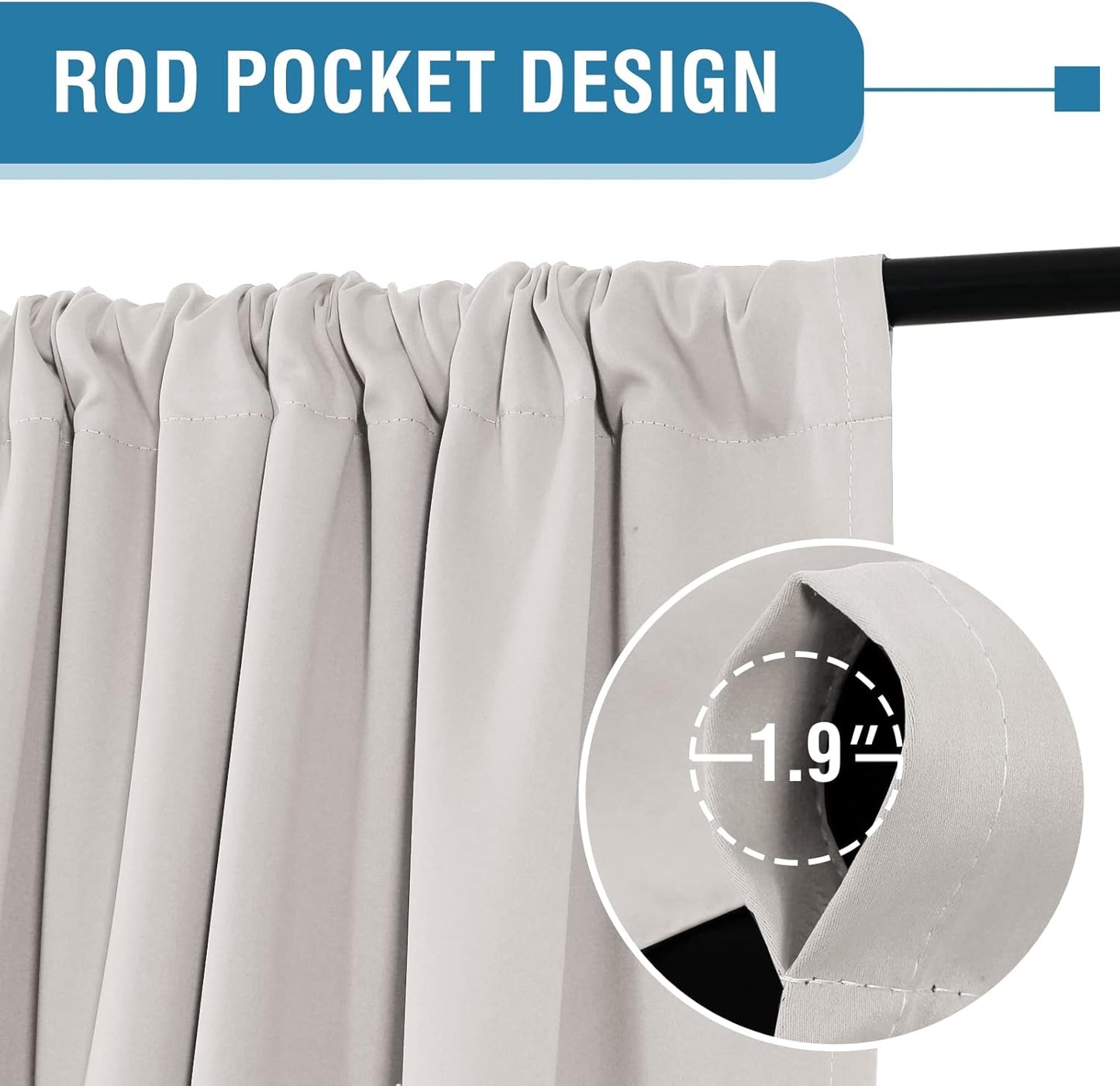 H.VERSAILTEX 100% Blackout Curtains for Bedroom Thermal Insulated Blackout Curtains 96 Inches Long Rod Pocket/Clip Rings Curtains for Living Room with Black Liner 2 Panels, Pumice Stone
