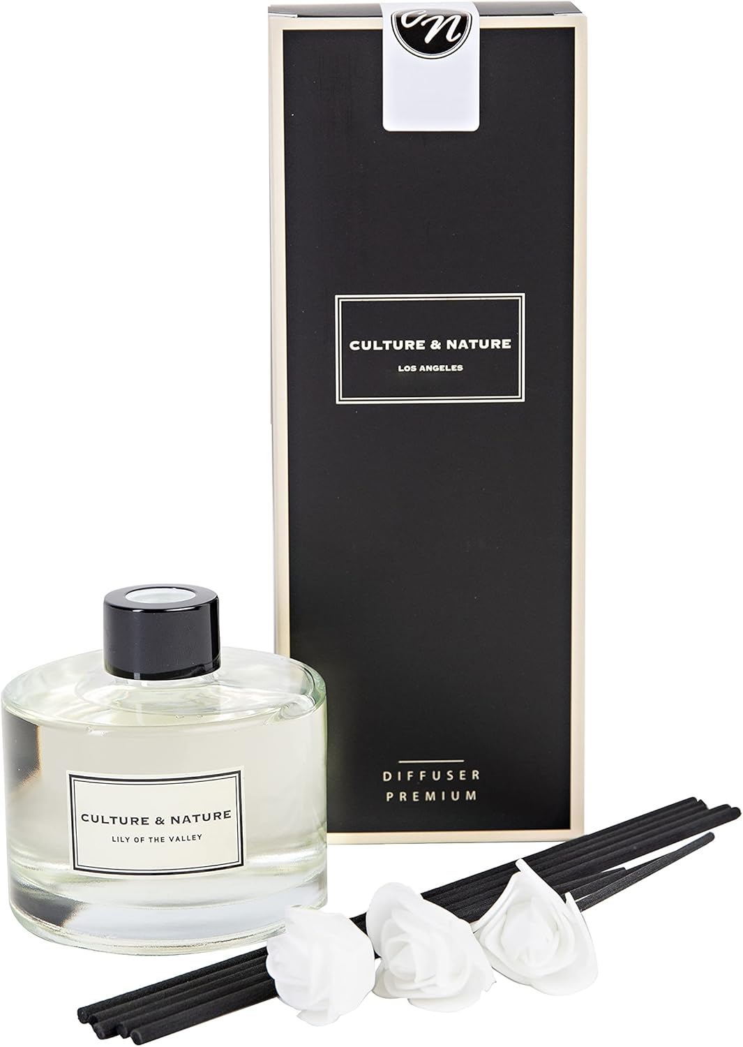 CULTURE & NATURE Reed Diffuser Set 6.7oz (200ml) Lily of The Valley Scented Diffuser with Sticks Home Fragrance Reed Diffuser for Bathroom Shelf Decor
