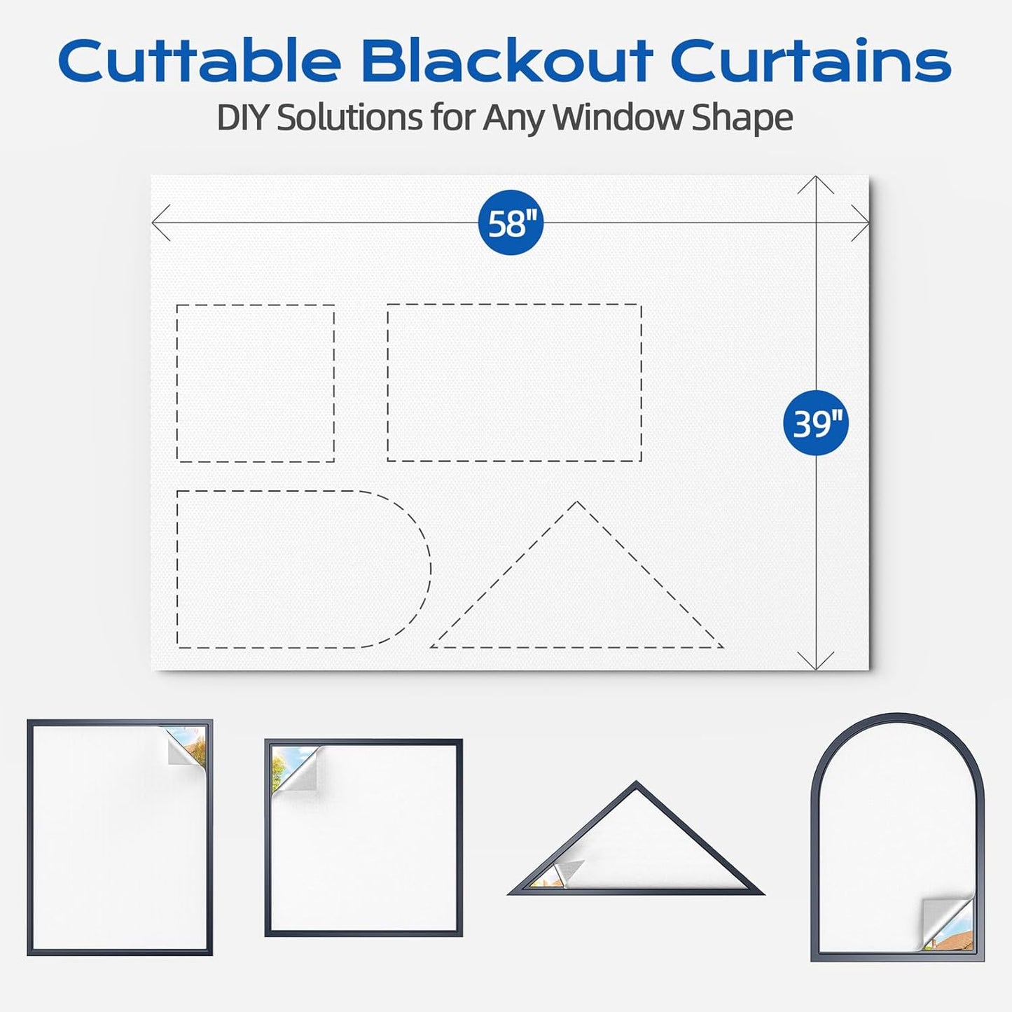 White Blackout Curtains for Bedroom, 39" x 58" Portable Blackout Blinds with 20 Sets Hooks & Loops Strips for 100% Blackout Window Film, Temporary Black-Out Shades for Windows Cover Nursery Travel RV