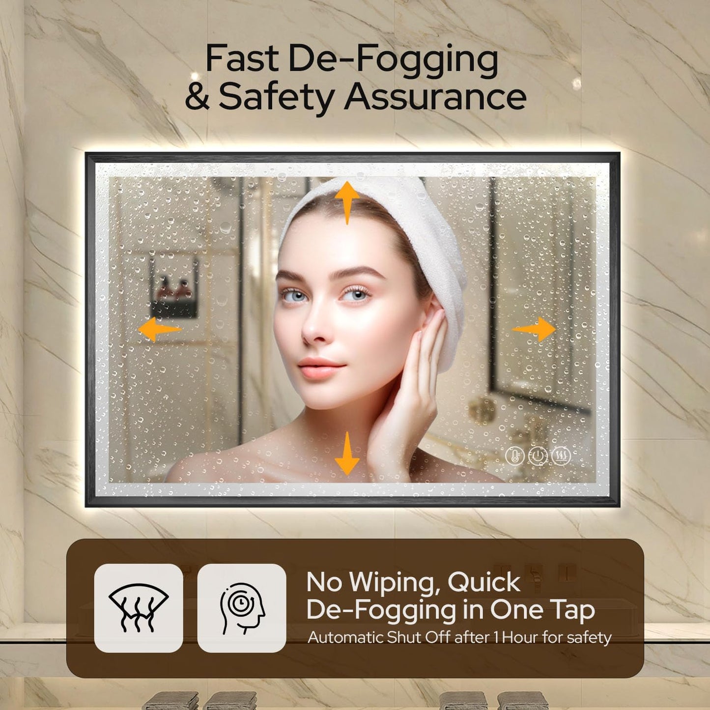 40 x 30 Black LED Bathroom Mirror – Frontlit & Backlit Vanity Mirror with Anti-Fog & Shatter Proof Features, Aluminium Frame, Tempered Glass Mirror with 3 Colour Lights - Perfect for Bathrooms