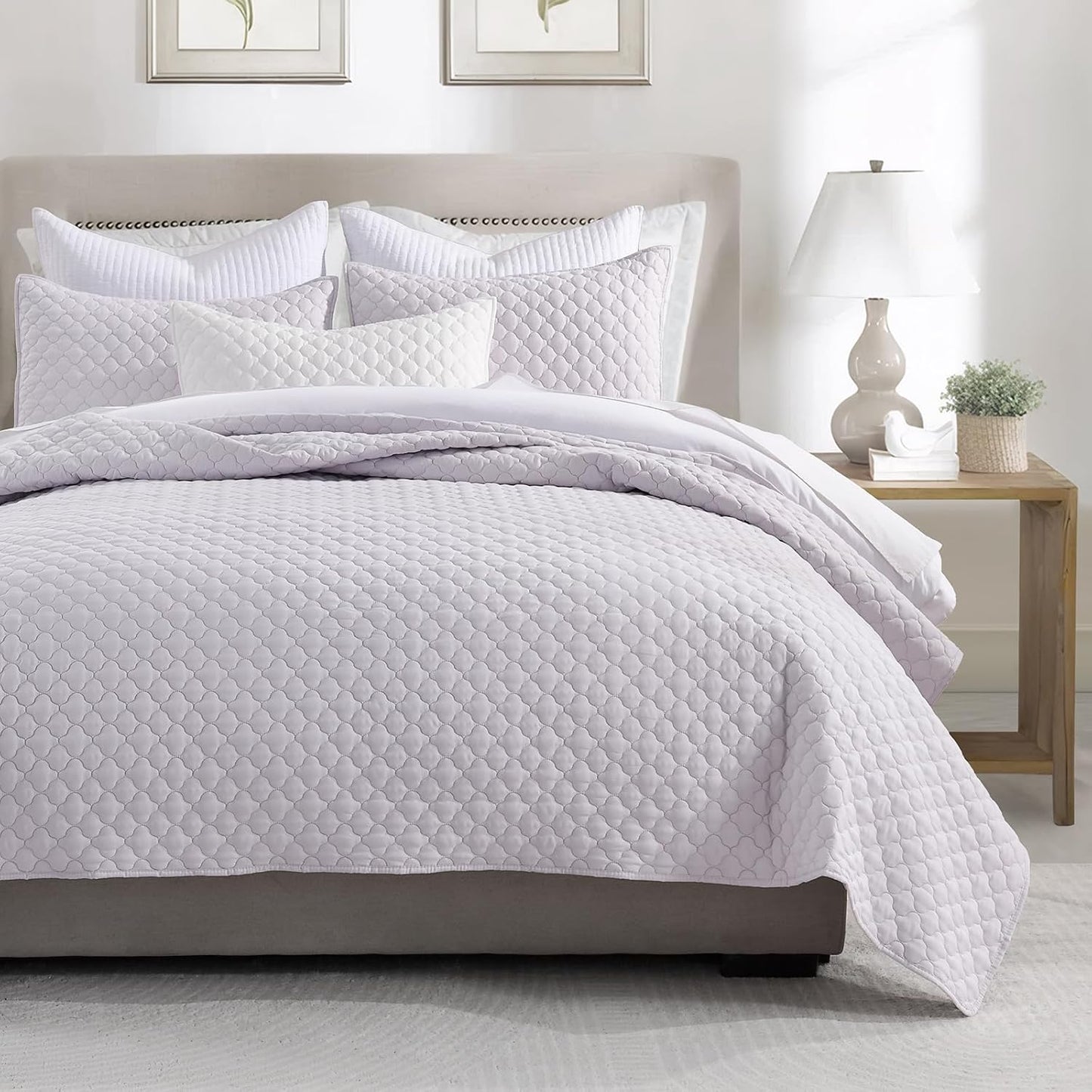 HORIMOTE HOME Quilt King Size Lavender(Light Purple), Lightweight Quilt for Summer, Ultra-Soft Microfiber Modern Style Quilted Clouds Pattern Bedspread Quit Set 3 Pieces(1 Quilt and 2 Pillow Shams)