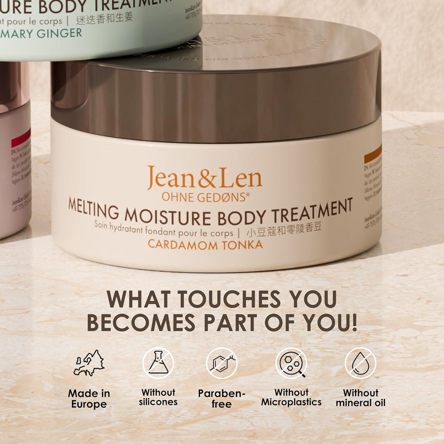 Jean & Len Melting Moisture Body Treatment Cardamom & Tonka, for a fragrant care result, for normal skin, nourishing body butter, without parabens & silicones, vegan, 6.76 Fl. Oz.