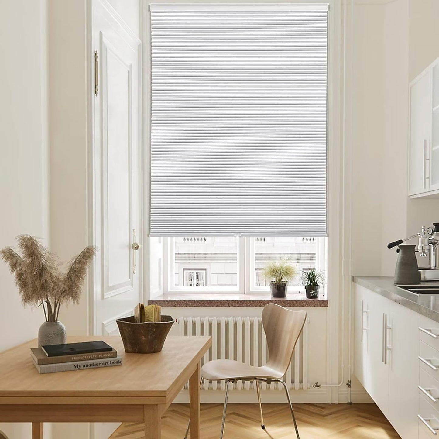 MYshade 1.5-Inch Cellular Cordless Blackout Shades,Thermal Insulating Noise Reducing Waterproof Blinds,Honeycomb Window Treatments for Indoor Light Control (White-40 W x 72" H)