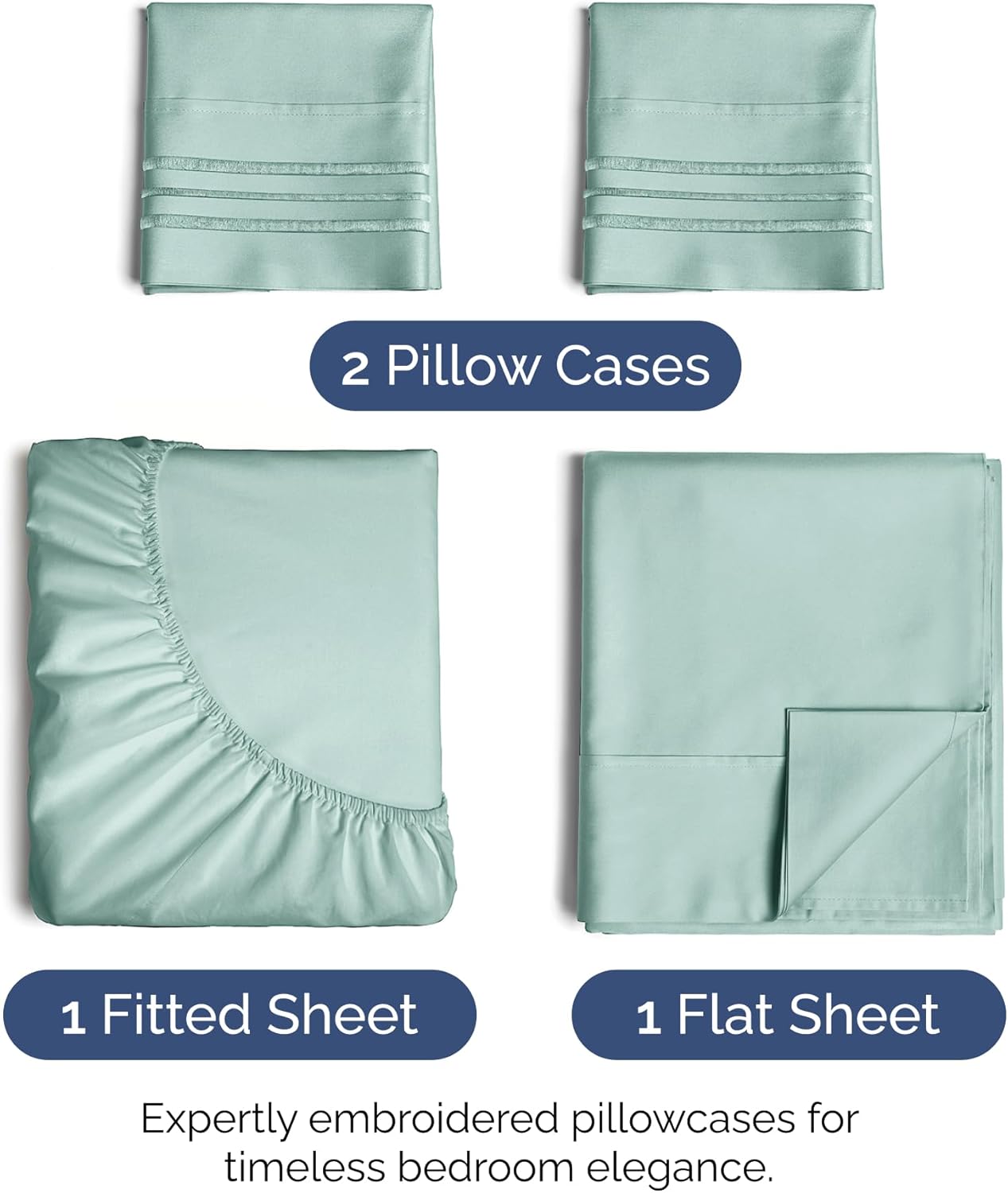King Size 4 Piece Sheet Set - Extra Soft, Breathable & Cooling Sheets - Hotel Luxury Durable Bed Sheets for Women & Men - Deep Pockets, Easy-Fit & Wrinkle-Free Sheets - Light Teal Oeko-Tex Bed Sheets