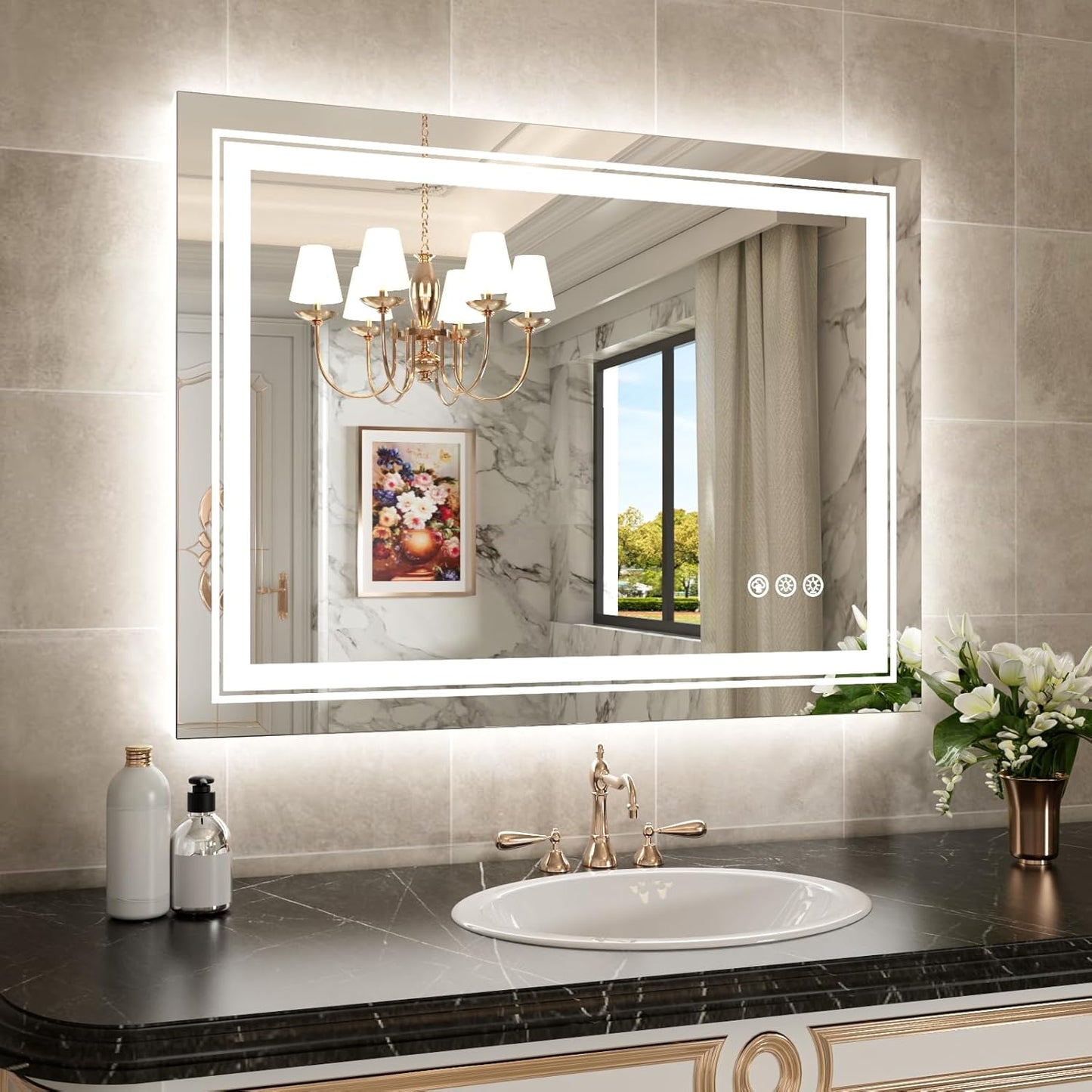 WTTY LED Bathroom Mirror 40"x30" with RGB Backlit and Front Light,Stepless Dimmable LED Mirror for Bathroom,Lighted Bathroom Vanity Mirror,Anti-Fog,Memory Function,Shatter-Proof,Wall Mounted