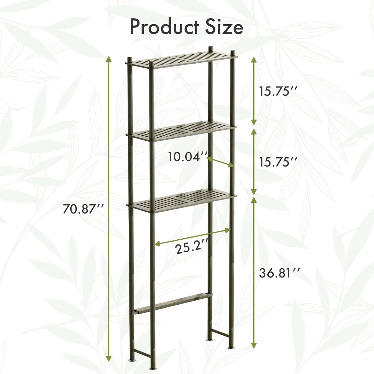 AmazerBath Bamboo Over The Toilet Storage Shelf, 3-Tier Over Toilet Bathroom Organizer Rack, Bathroom Shelves Over Toilet Space Saver, Forest Green
