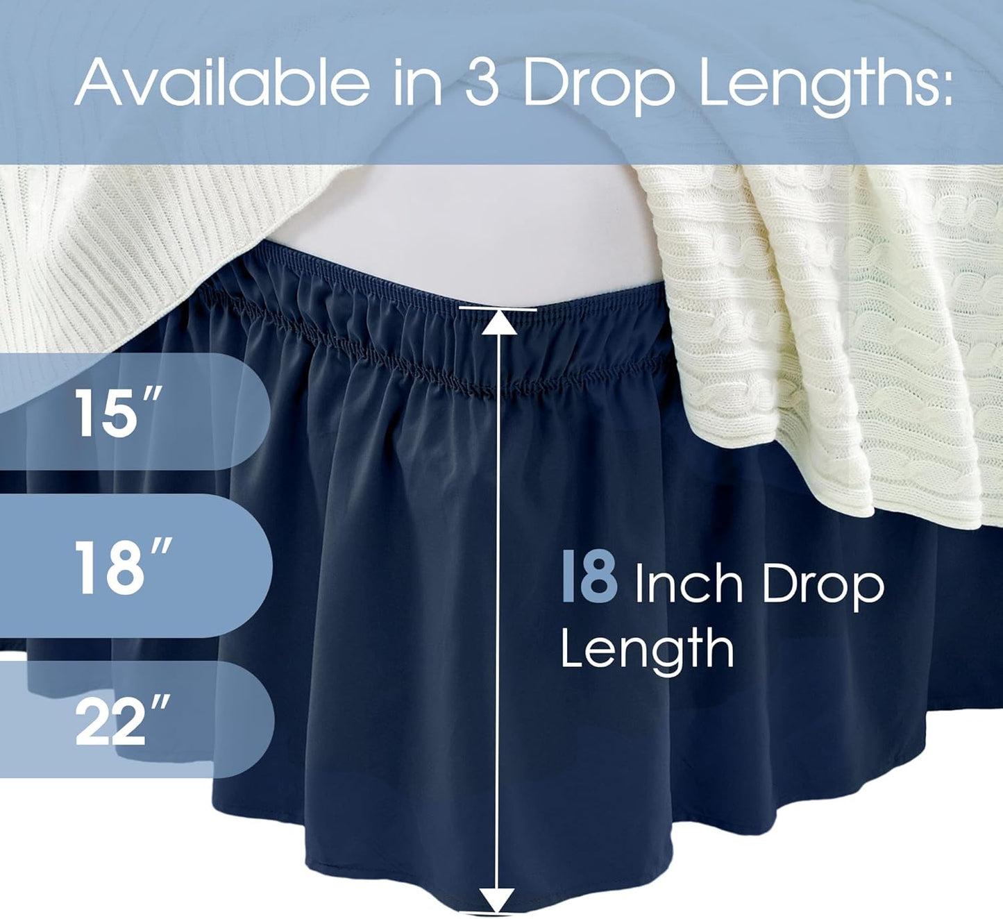 FreshCulture King Bed Skirt, Dust Ruffle for King Size Bed, Easy Fit with 18-Inch Tailored Drop, Elastic Wrap Around Bed Skirt King Size, Hotel Quality Bed Skirts for Adjustable Bed (Navy Blue)