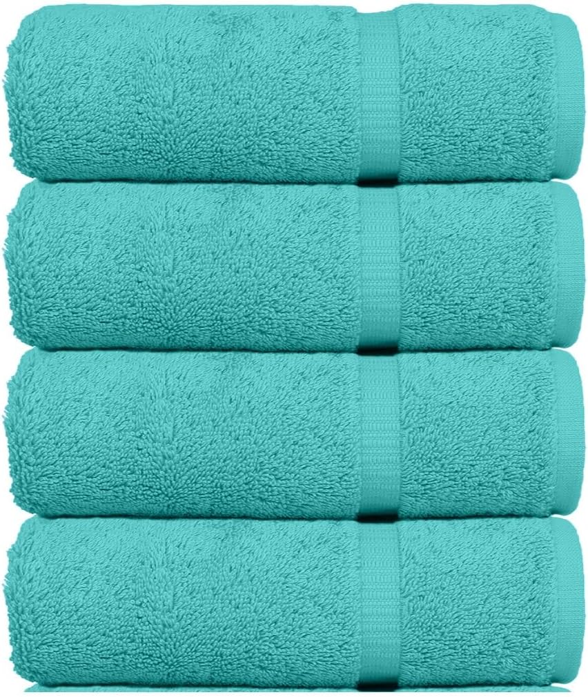 Luxury Hotel & Spa Ultra Soft Hand Towels 100% Turkish Cotton - Aqua Blue - Set of 4
