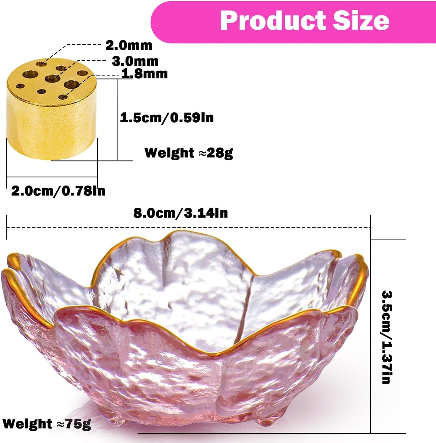 Incense Burner, Incense Holder for Backflow and Sticks Handmade Glass Cherry Blossom Incense Stick Holder with 9 Incense Holes Incense Burner Ash Catcher,for Meditation,Home Decor (with Gilt-Edged)