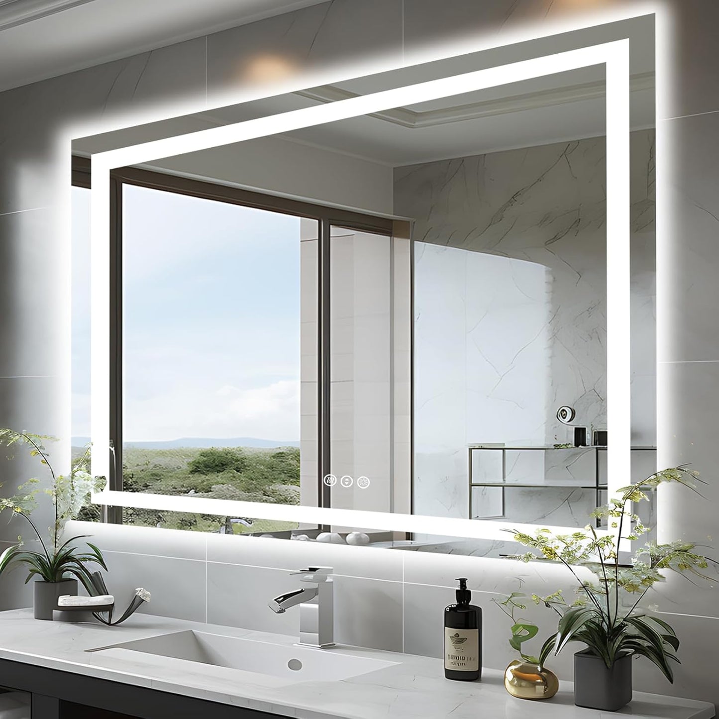51"x40" Bathroom Light up Mirror, Double Bright Lights Mirror, Anti-Fog Vanity Mirror with Lights, Stepless Dimmable Illuminated, Touch Control, Waterproof (Horizontal/Vertical)
