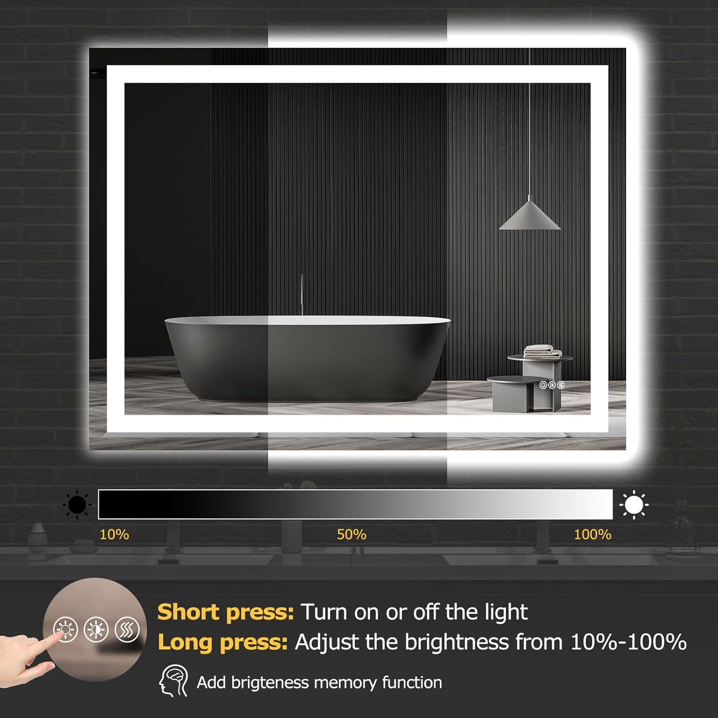 48X36 LED Bathroom Mirror with Lights, Anti-Fog, Dimmable, Backlit + Front Lit, Smart Bathroom Vanity Mirror, Memory Function, Shatterproof, Tempered Glass (Horizontal/Vertical)