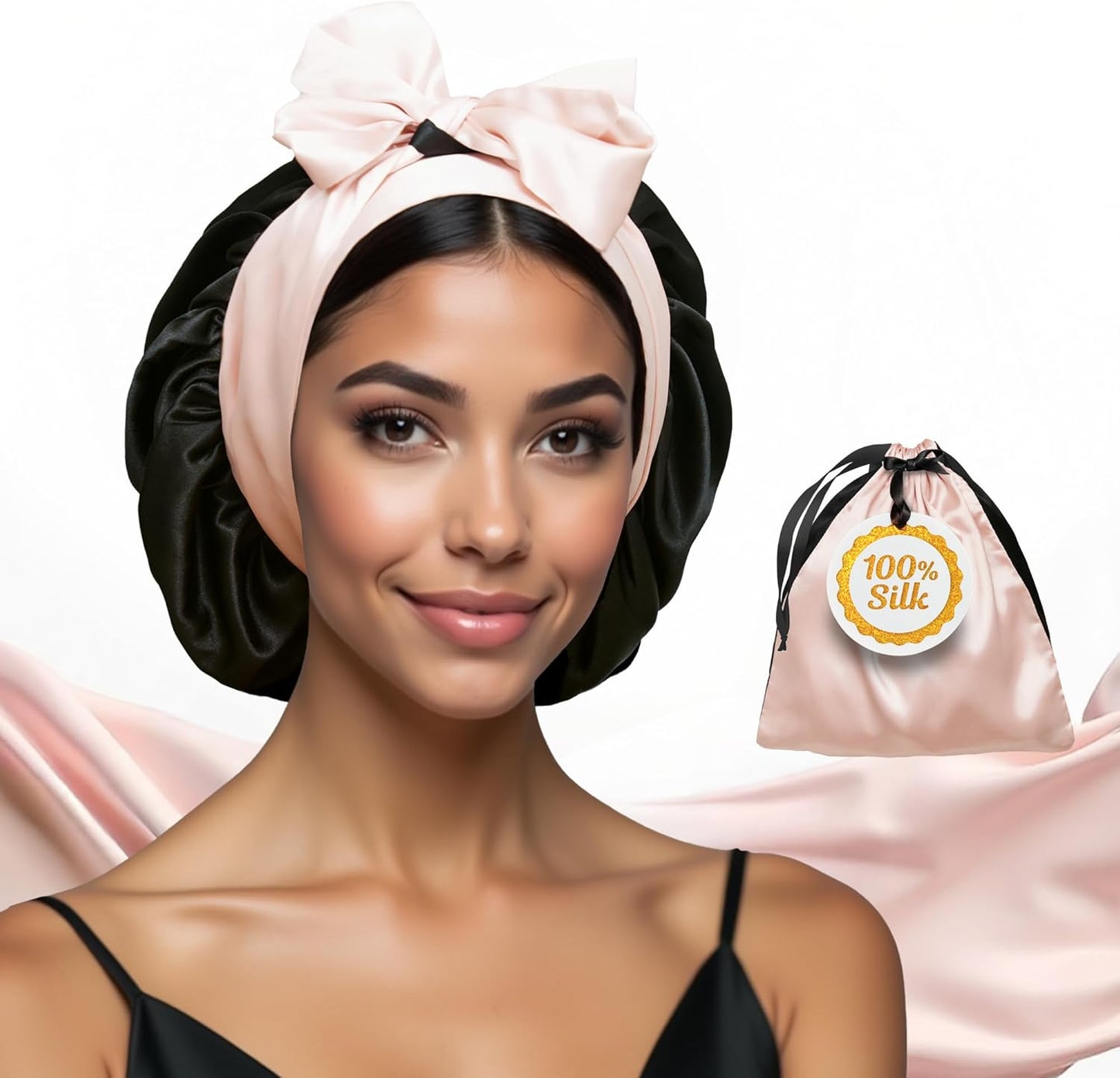 100% Mulberry Silk Bonnet for Sleeping Women with Curly Hair – Alternative to Double Layer Satin Bonnet with Tie Band