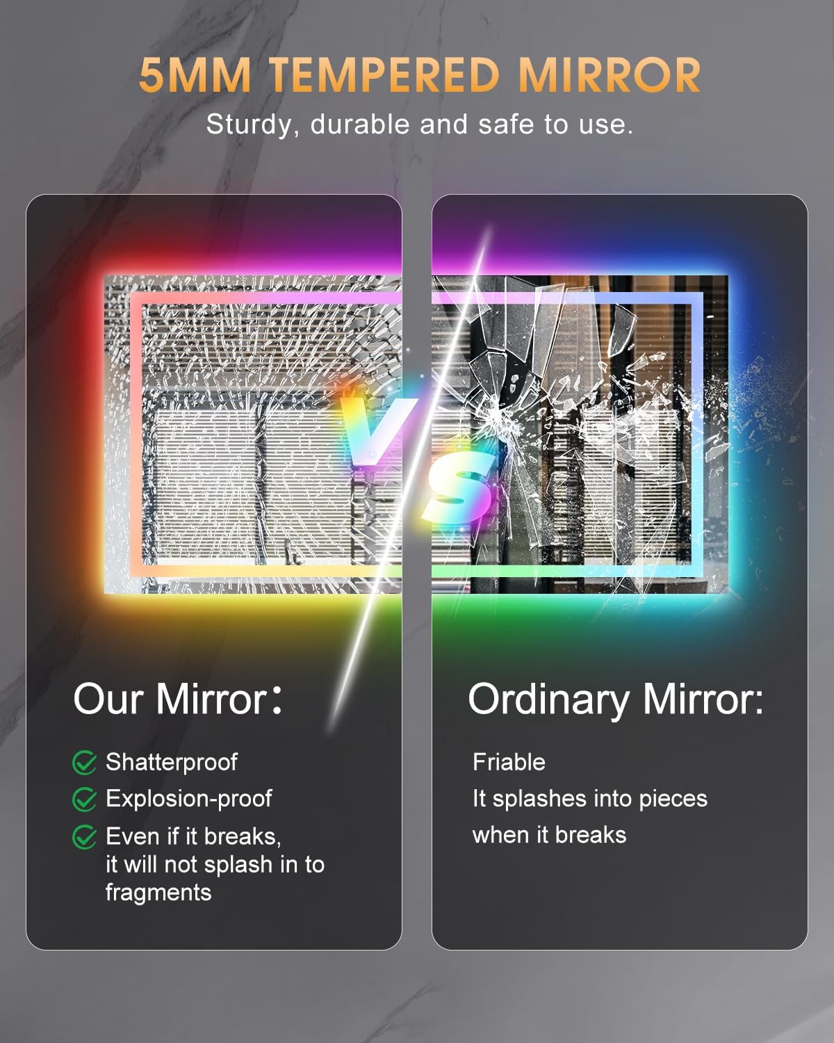 oneup 60x30 Inch Smart LED Bathroom Mirror,RGB Color Changing Bathroom Mirror with Lights,Anti-Fog Wall-Mounted Vanity Mirrors,Dimmable Multicolor Lighted,IP54 Waterproof