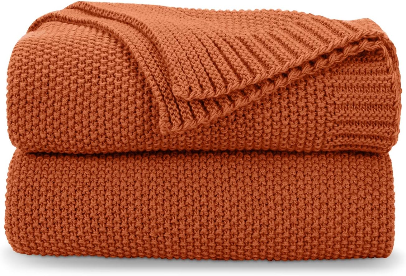 CozeCube Orange Throw Blanket for Couch, Soft Cozy Cable Knit Throw for Bed Sofa Living Room, Lightweight Warm Decorative Farmhouse Christmas Blanket, 60"x80", Burnt Orange