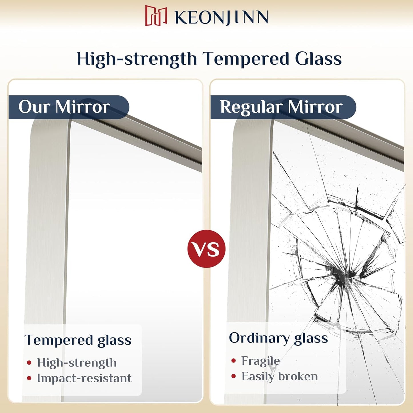 Keonjinn 40 x 24 Inch Brushed Nickel Bathroom Mirrors for Over Sink, Rounded Rectangle Silver Bathroom Vanity Mirror, Farmhouse Mirror for Wall, HD Tempered Glass, Anti-Rust Aluminum Alloy Mirror