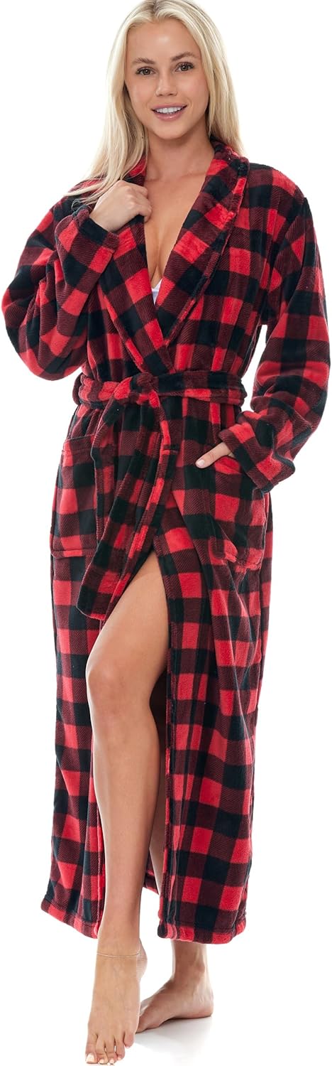Alexander Del Rossa Plush Robe for Women, Long Fleece Winter Bath Robe, Plus Size