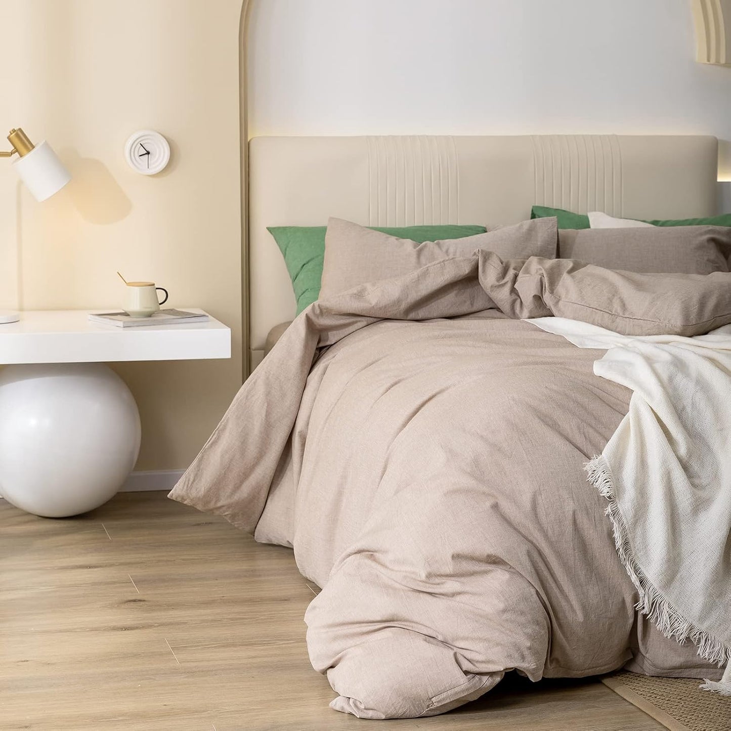 JIYUAN 100% Washed Cotton Duvet Cover Set Comfy Simple Style Soft Breathable Textured Durable Linen Feel Bedding for All Seasons King, Taupey