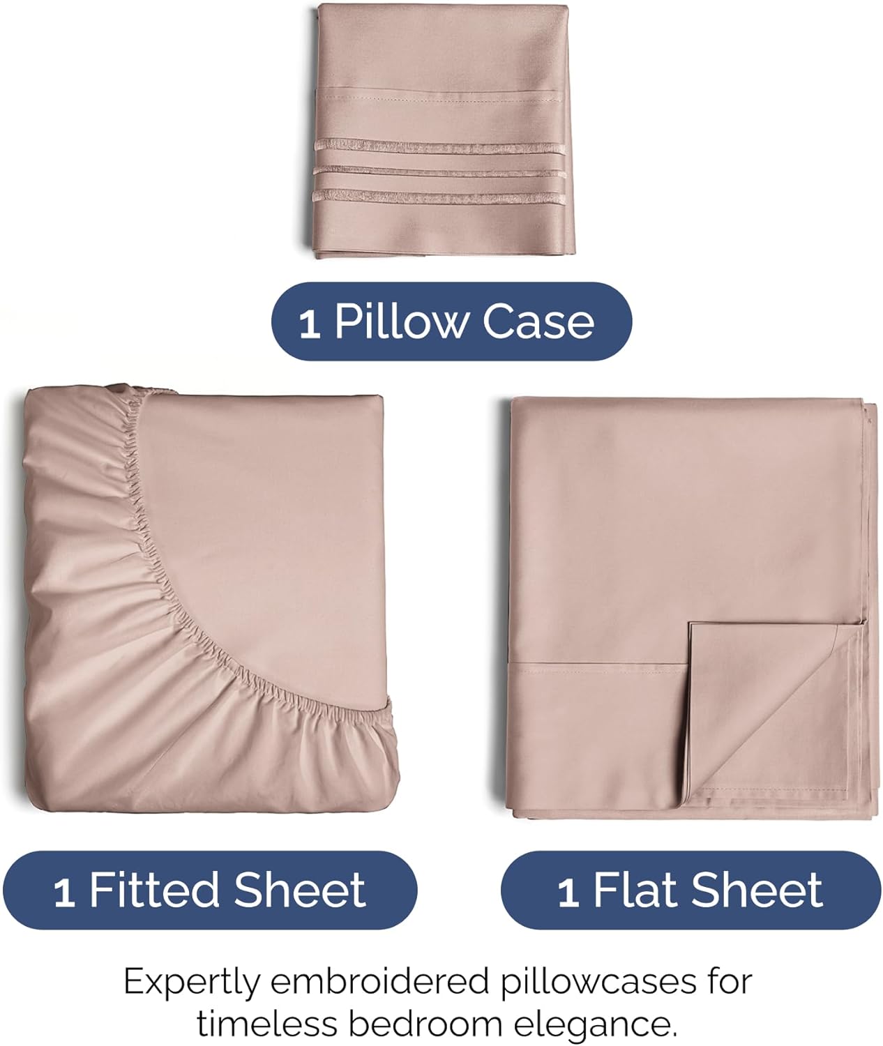 Twin XL Size 3 Piece Sheet Set - Extra Soft, Breathable & Cooling Sheets - Hotel Luxury Durable Bed Sheets for Women & Men - Deep Pockets, Easy-Fit & Wrinkle-Free Sheets - Dusty Pink Oeko-Tex Sheets
