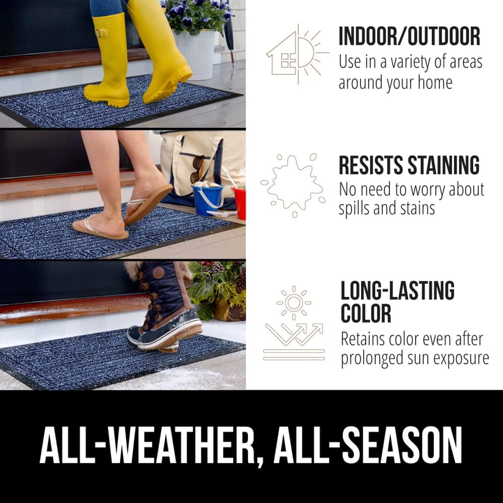 GORILLA GRIP 100% Waterproof All-Season WeatherMax Doormat, 72x24, US Designed Natural Rubber, Stain and Fade Resistant, Low Profile Indoor Outdoor Door Mats, Easy Clean Patio Mat, Navy Greek Keys