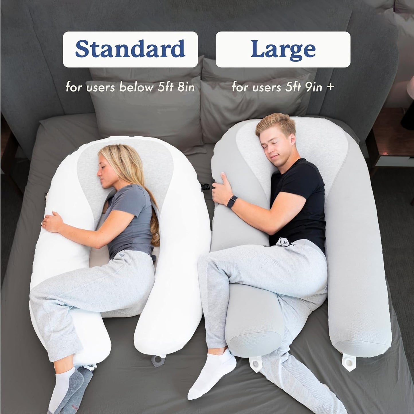 Plufl Hugl Cooling Body Pillow for Adults Made with Memory Foam | U Shaped Maternity Pillows Great for Side Sleepers & Pregnant Women | Washable Cover | Grey