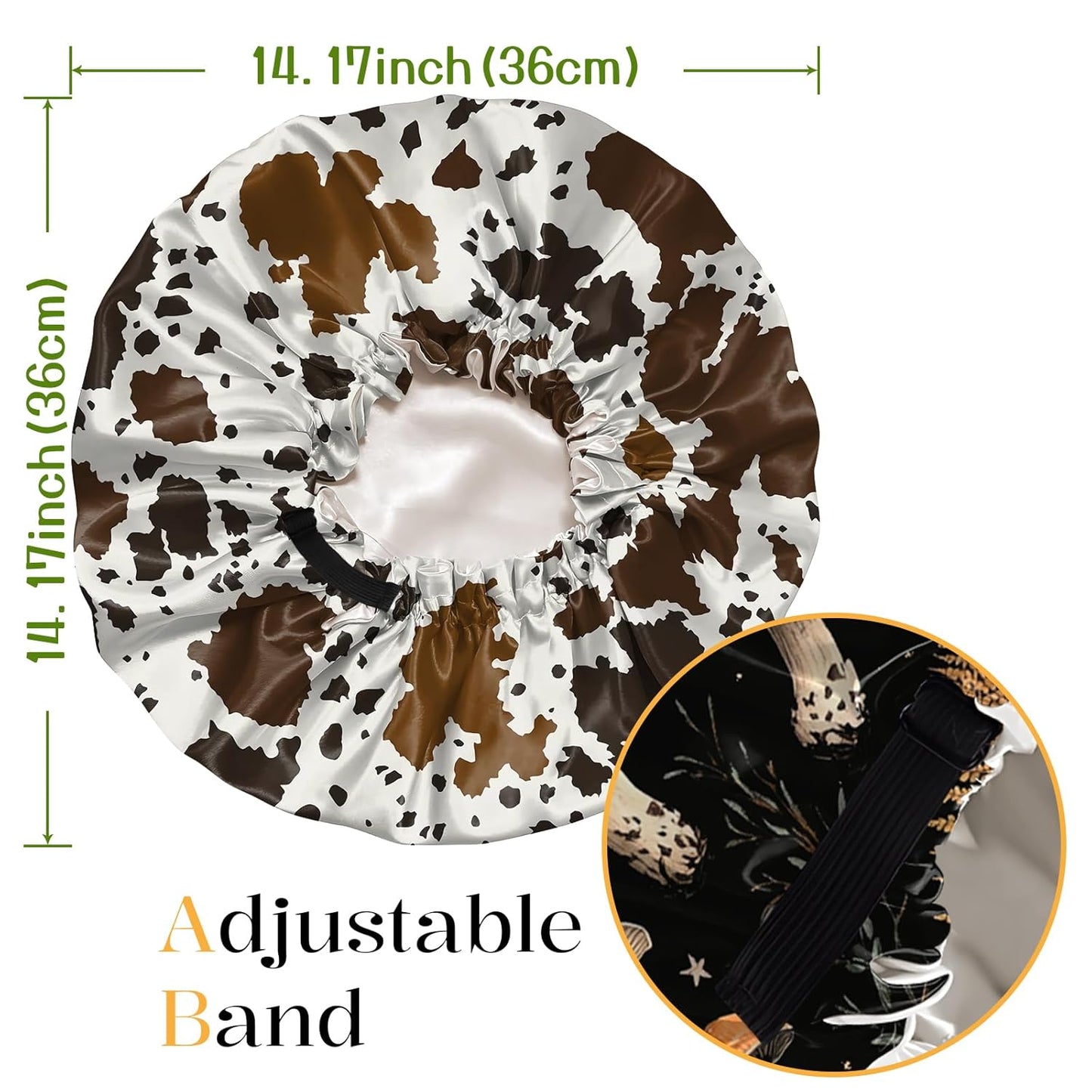 2 PCS Bonnets for Women Girls Satin Hair Bonnet Silk Adjustable Elastic Double Layer Hair Wrap Sleep Cap Comfort Cute-Mushroom Cowhide