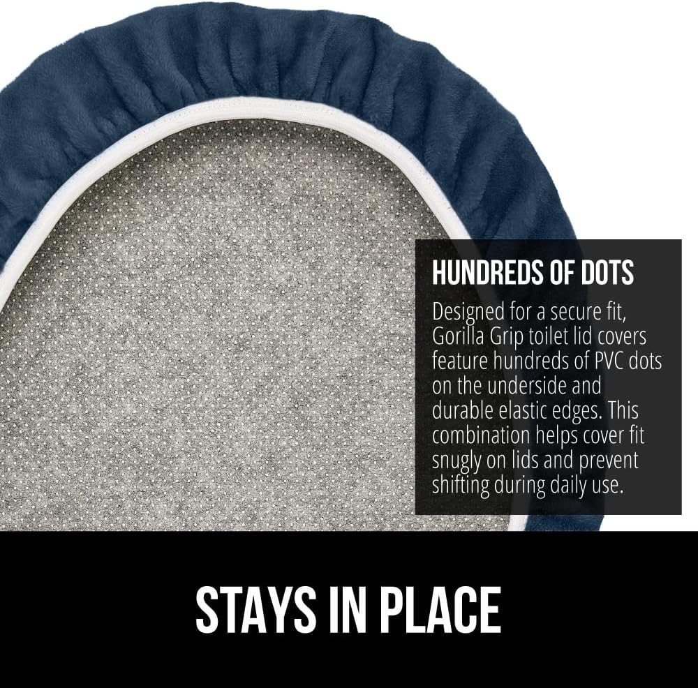 GORILLA GRIP Thick Memory Foam Bathroom Toilet Lid Seat Cover, Soft Velvet Topside, Machine Wash, Plush Cushioned Covers Fits Most Size Lids, Decorative Bath Room Accessories, 19.5x18.5, Navy Blue