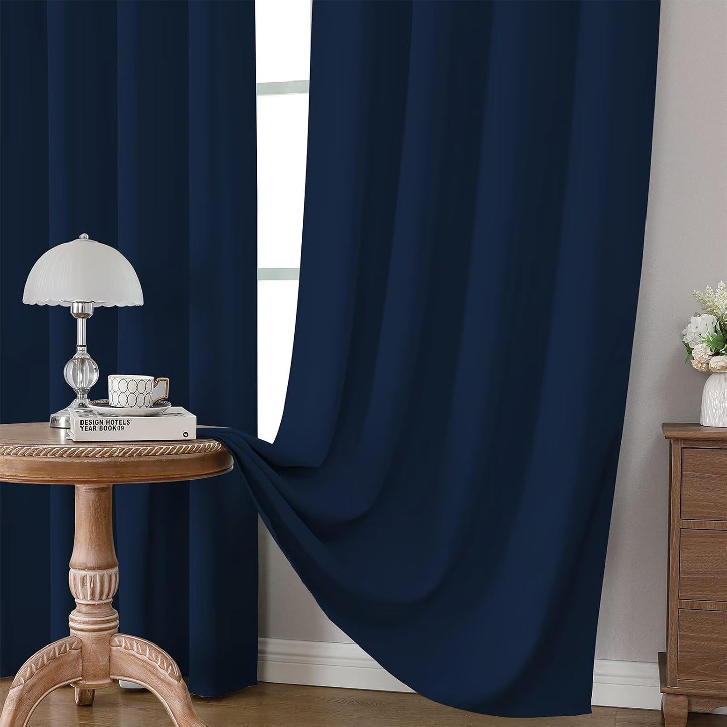 CUCRAF Navy Blue Blackout Curtains 96 inch Length 2 Panels Set, Rod Pocket Room Darkening Drapes for Bedroom Living Room, Insulated Thermal Light Blocking Window Curtain (W52 x L96 Inch)