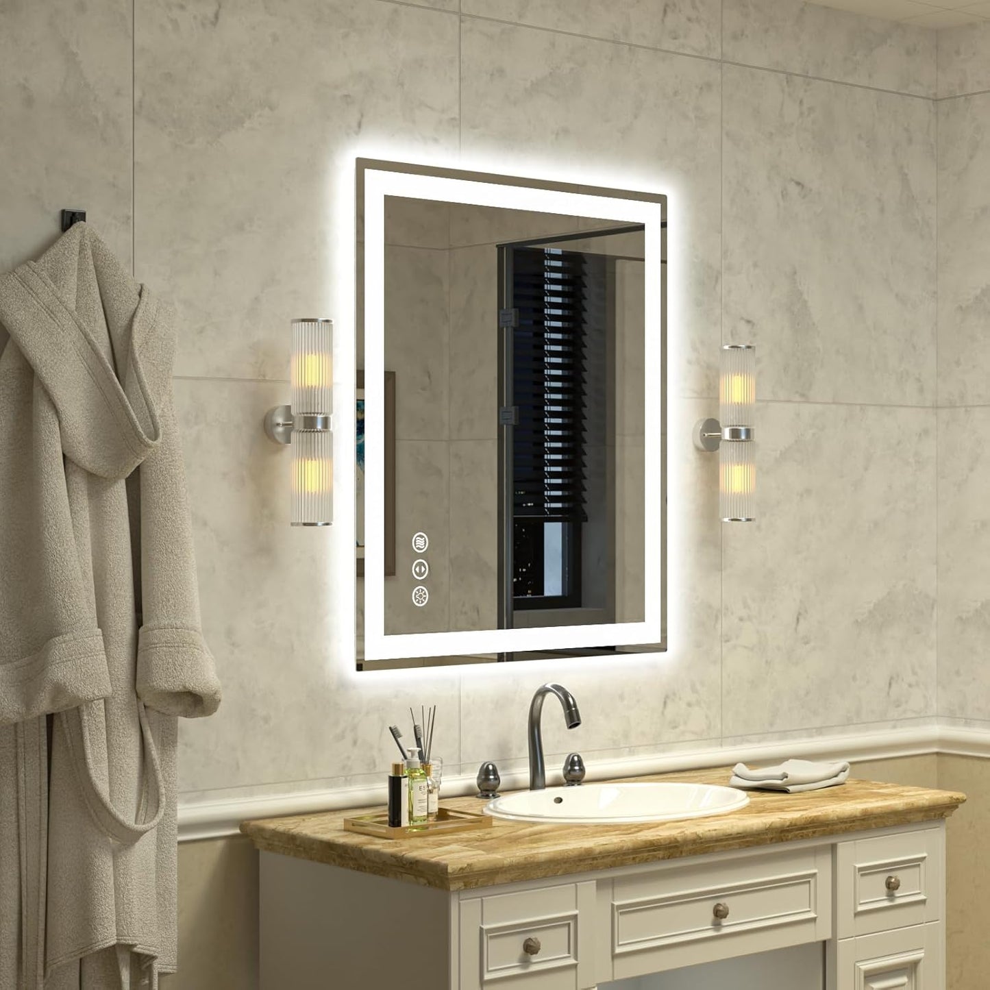 36"x 30" LED Bathroom Mirror with Lights, Smart Dimmable Vanity Mirrors for Wall, Anti-Fog, Dimmable, Backlit + Front Lit, Memory Shatterproof Smart Mirror for Bathroom (Horizontal/Vertical)