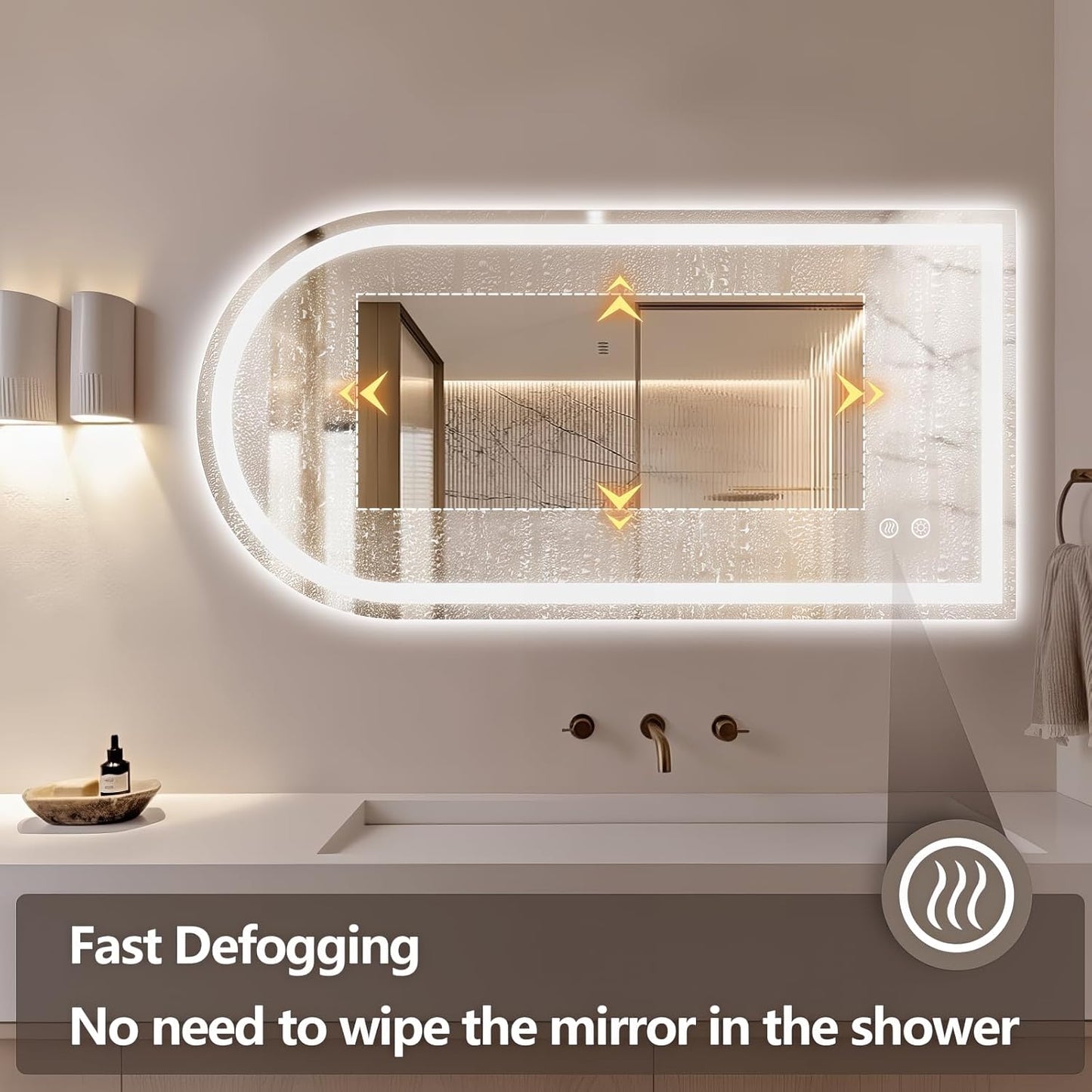 Niccy Arched LED Mirror for Bathroom, 48x24 Vanity Mirror with Light Frameless Bathroom Mirror, Smart Lighted Frontlit Mirrors with Memory Function for Bathroom Bedroom Beauty Hair Salon