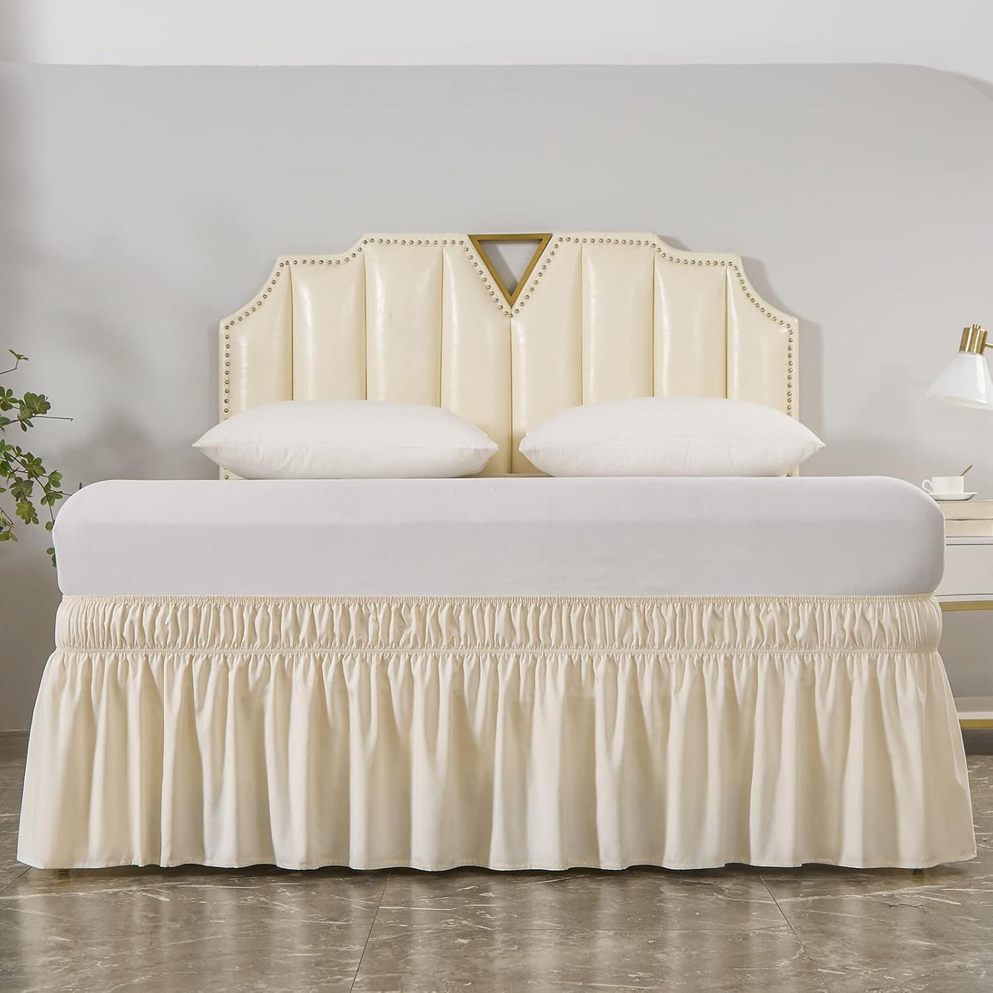 MEILA Wrap Around Bed Skirt Three Fabric Sides Elastic Dust Ruffled 18 Inch Tailored Drop,Easy to Install Fade Resistant-Beige, Twin/Full