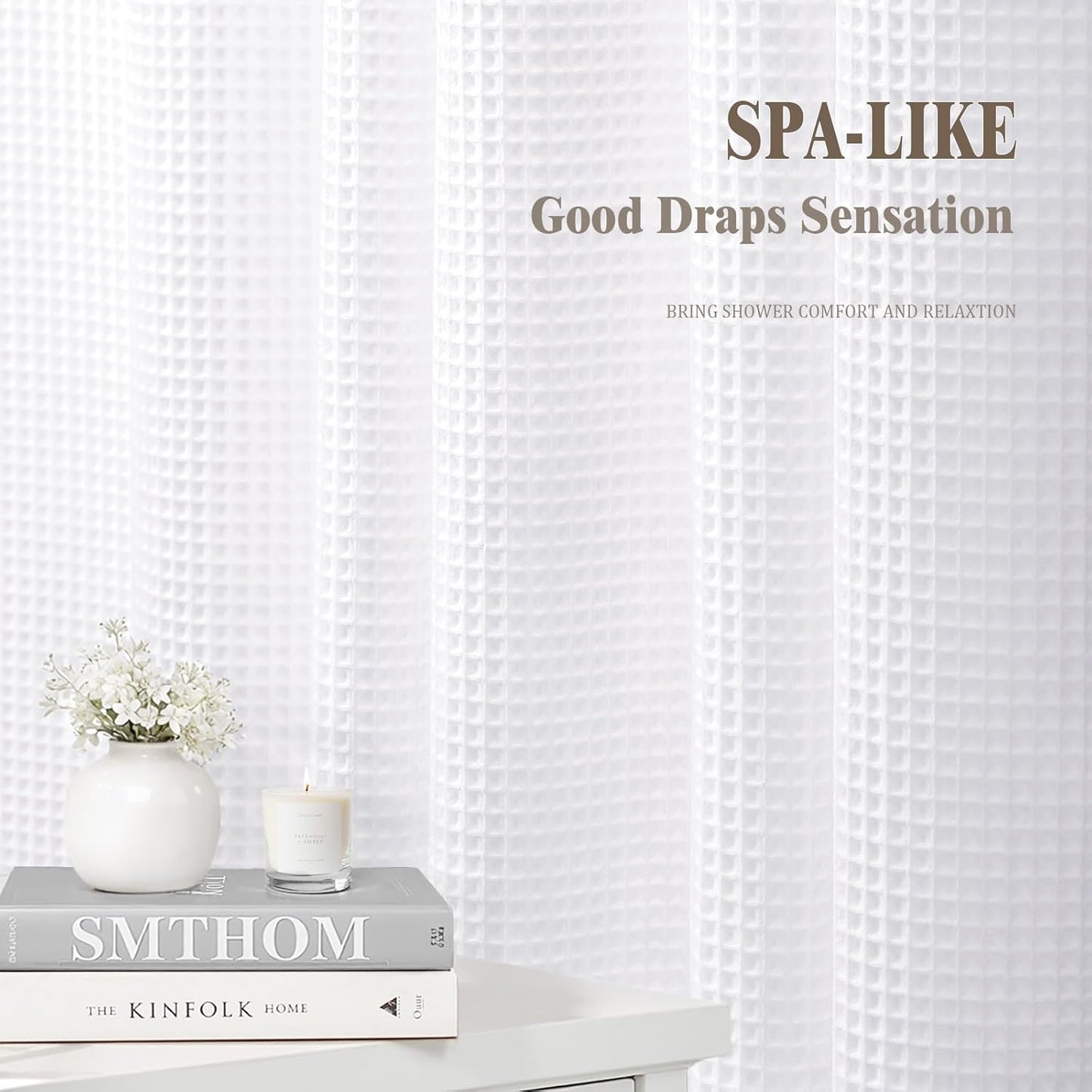 Stall Waffle Shower Curtain - White Cotton Fabric Texture Heavyweight Shower Curtain for Narrow Bathroom，Washable，36Wx72L