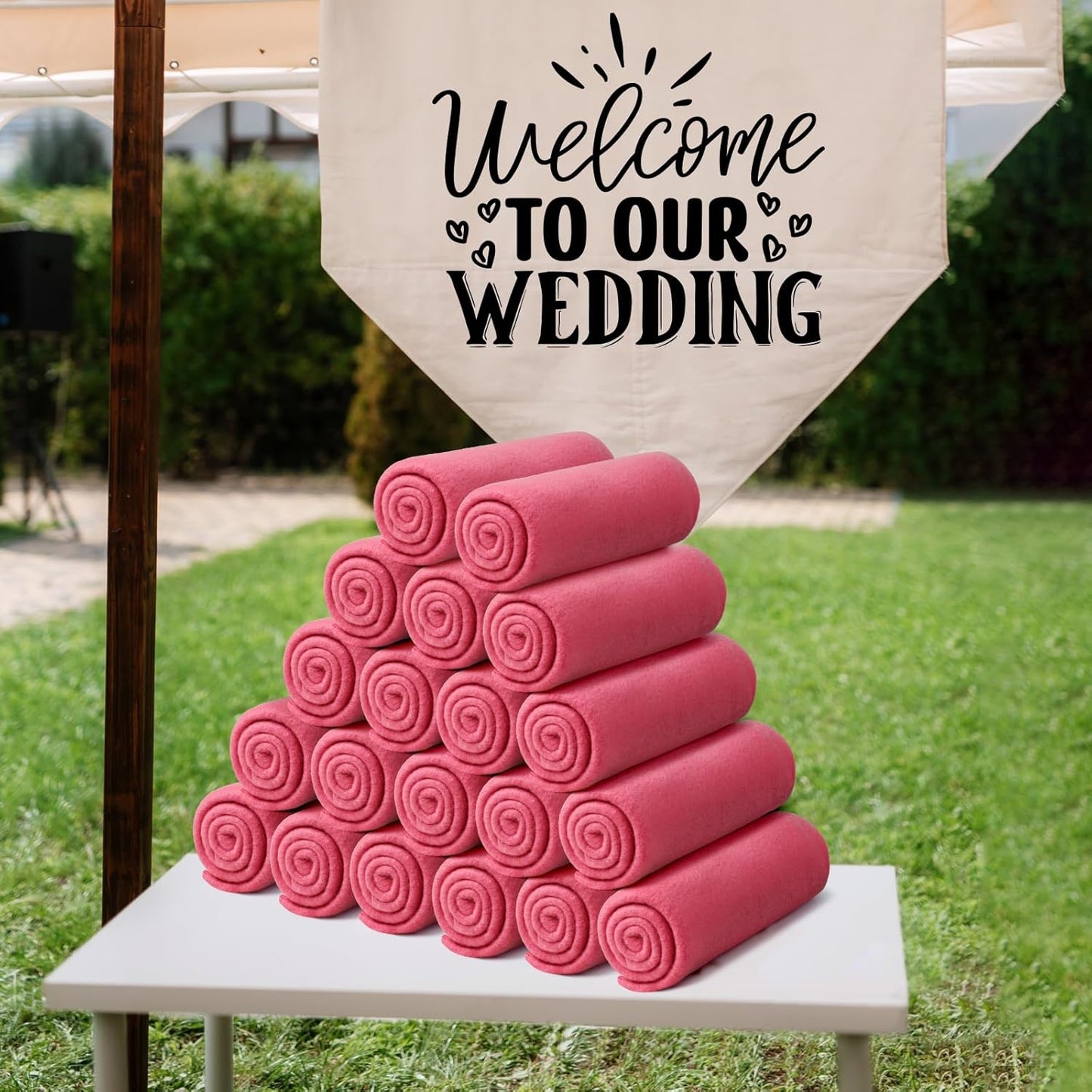 24 Packs Fleece Throw Blanket Soft Warm Lightweight Fleece Blanket Cozy Throw Bulk for Bed Couch Sofa Home Office Wedding Gifts Suitable for Seasons, 50 x 60 Inches(Peach Pink)