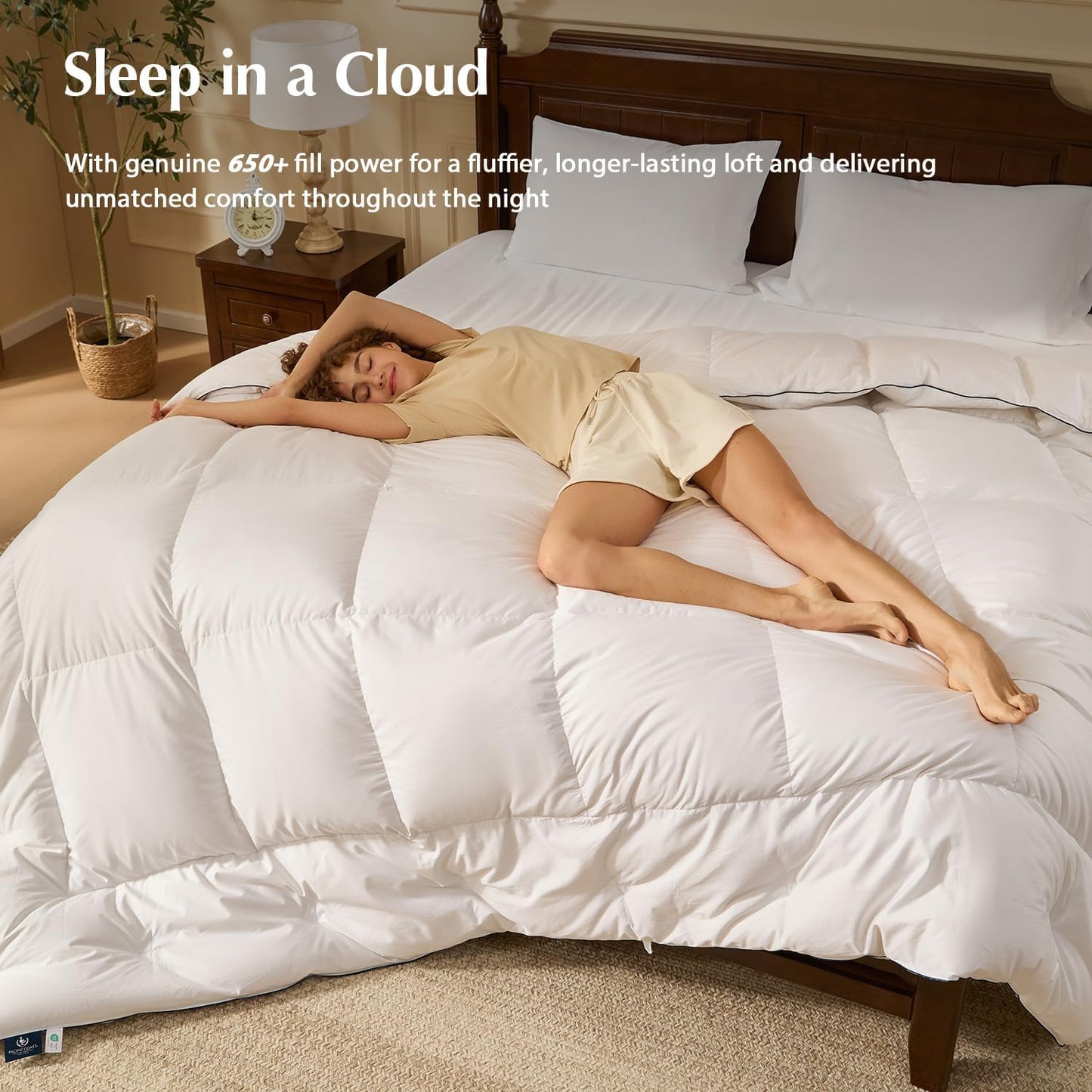 PACIFIC COAST Down Comforters King Size, 100% Cotton Duvet Insert, Extra Fluffy White Comforter, Ultra-Soft, Breathable, All Season Hotel Luxury Bedding Comforters, 8 Corner & Center Loops (106"x90")