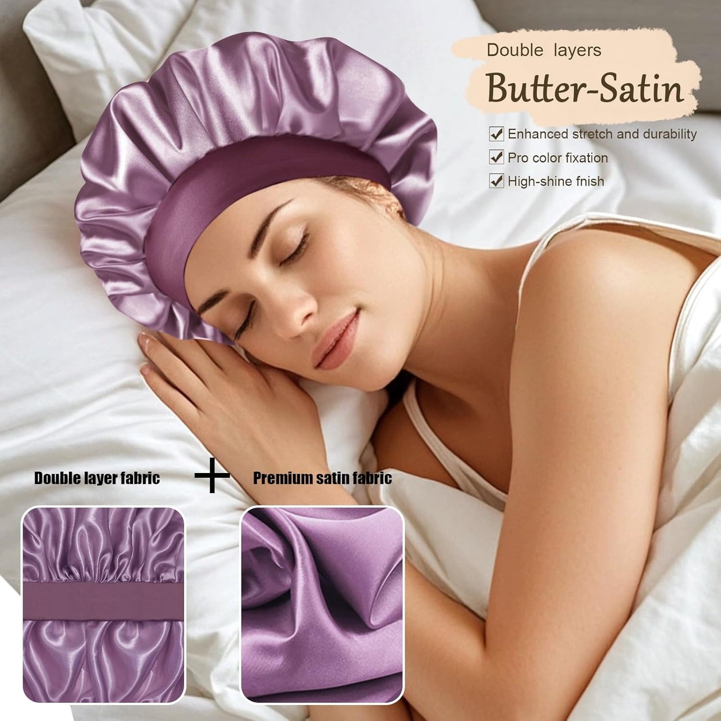 Satin Silk Bonnet for Sleeping, Soft Satin Lined Hair Bonnet for Women, Double Layer Sleep Nightcap