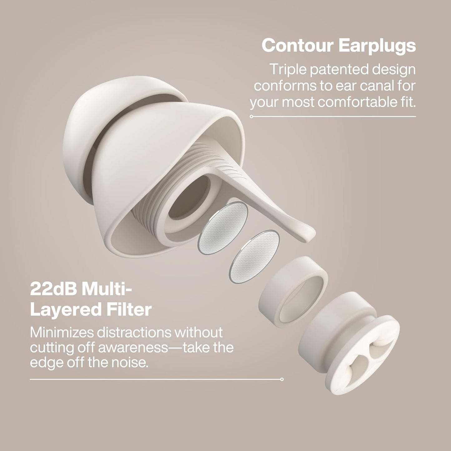 EarPeace Everyday Ear Plugs for Noise Reduction & Noise Control – High-Fidelity Earplugs, Comfortable & Reusable Earplugs for Travel, Sleep, Work, Snoring Blocking, Includes Carrying Case – Cream