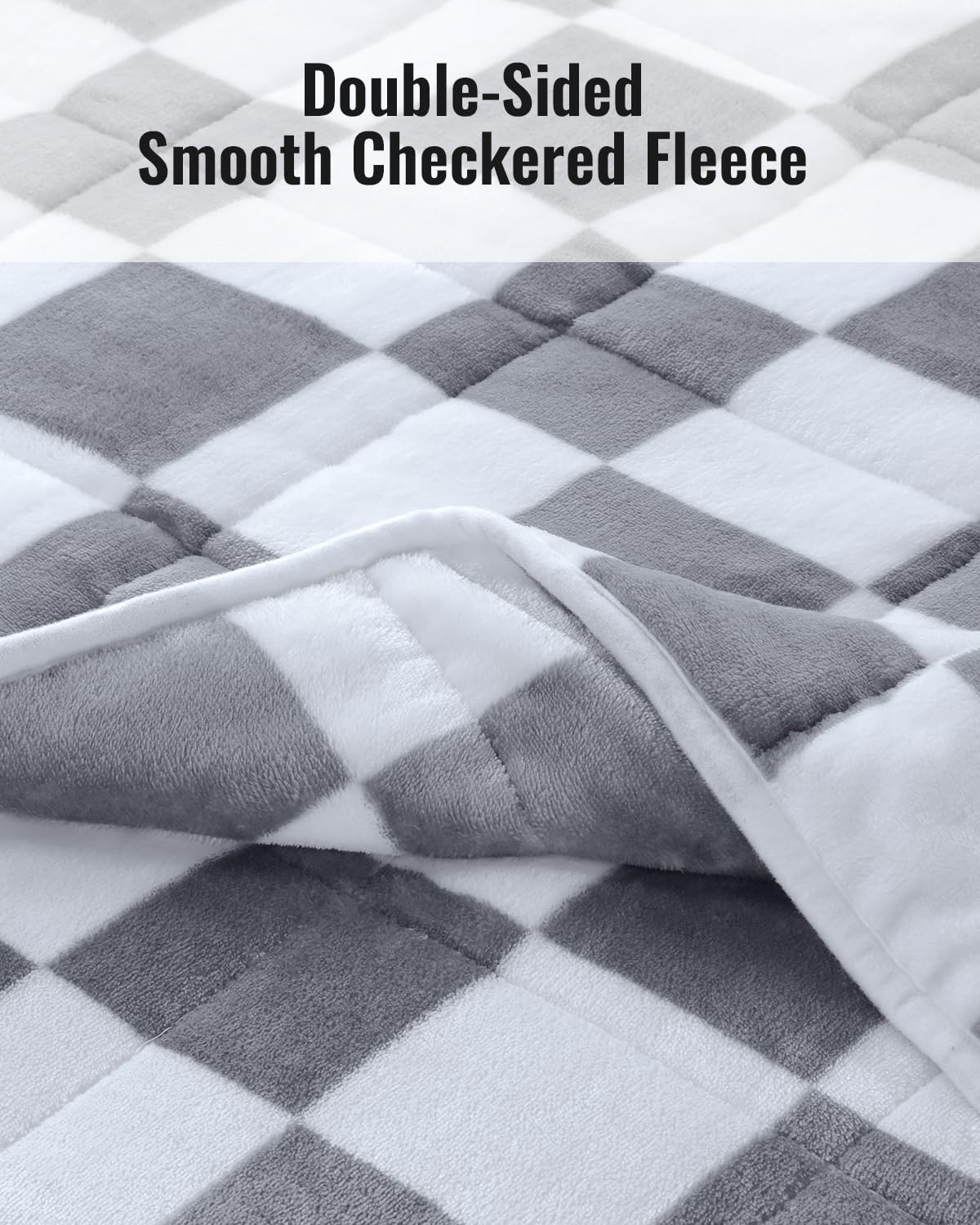 Uttermara Weighted Blanket Queen Size(20lbs, 60" x 80", Plaid Grey), Double Side Premium Soft Flannel Fleece Weighted Throw Blanket, Reversible Checkerboard Print Heavy Blanket for Adults Couch Bed