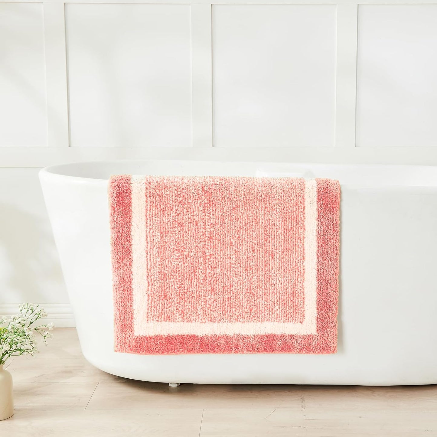 CozeCube Bath mats for Bathroom Non Slip, Fluffy Absorbent Microfiber Bath mat Washable, Aesthetic Bathroom Rugs, Long Blossom Pink Bath mat, Blossom Pink, 47" x 24"