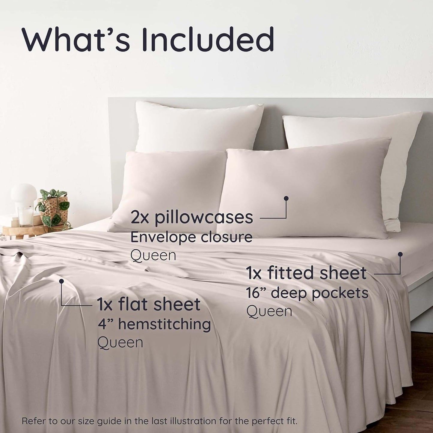 Bambaw 100% Viscose Derived from Bamboo Sheets Queen Size Set – 4pcs Cooling Sheets for Hot Sleepers, Soft Deep Pocket Queen Sheet Set Fits Up to 16'' with Elastic Corner Straps (Sand)