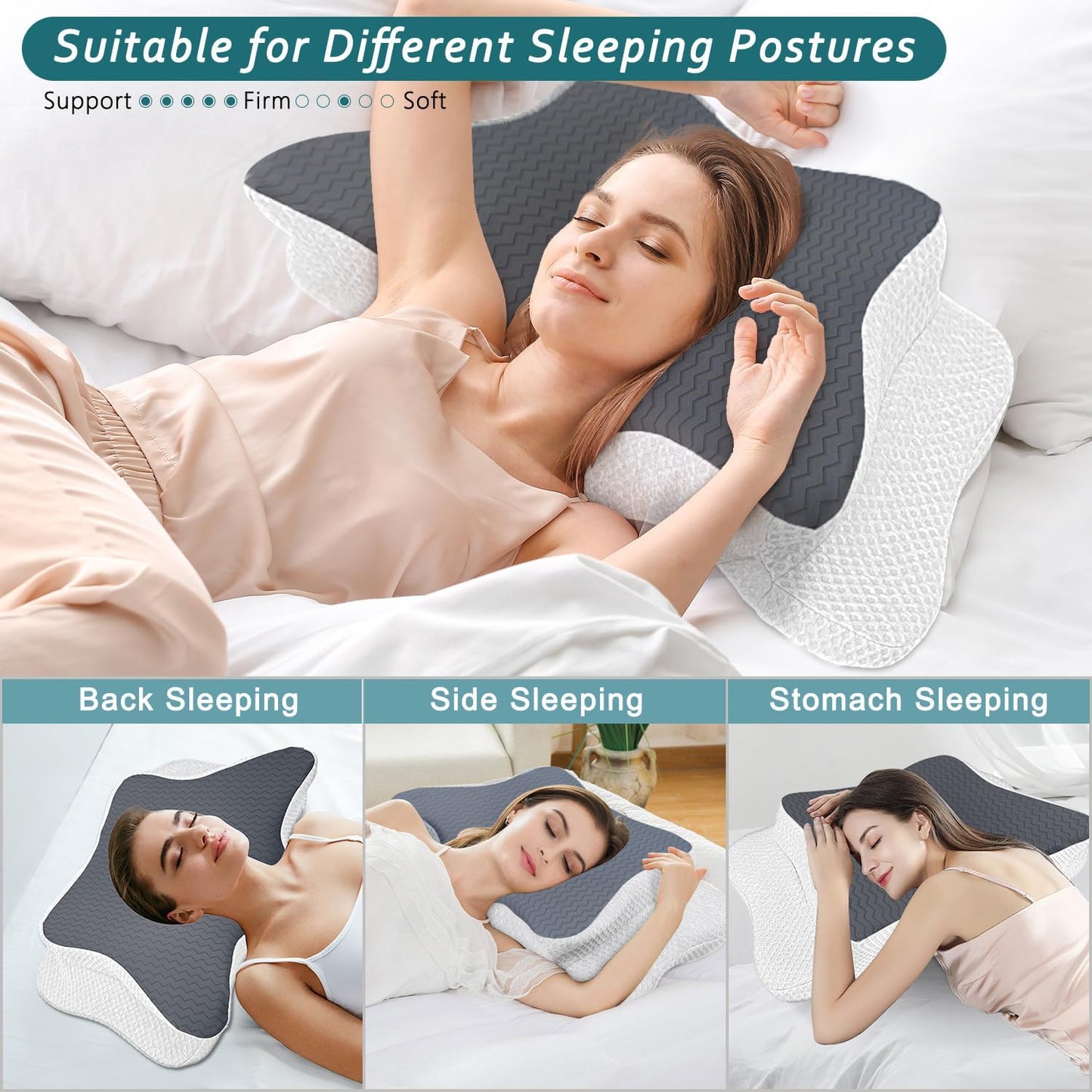 Cervical Pillow for Neck Pain Relief, Memory Foam Pillow, Ergonomic Contour Bed Pillow, Soft for Side Sleep Stomach Sleeping and Back Sleepers