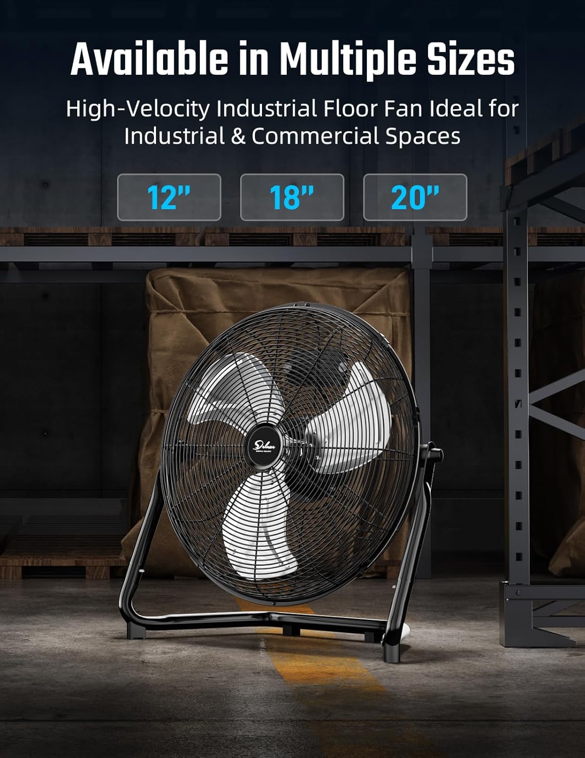 Simple Deluxe 12 Inch 3-Speed High Velocity Heavy Duty Metal Industrial Floor Fans Quiet for Home, Commercial, Residential, and Greenhouse Use, Outdoor/Indoor, Black, 2 Pack