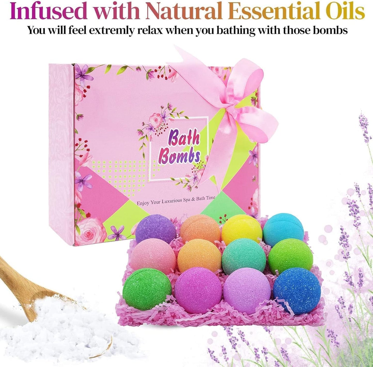 Bath Bombs for Women Relaxing Gifts Set 12 Handmade Organic Bath Bombs Amazing Present for Her, Wife, Girlfriend, Mother