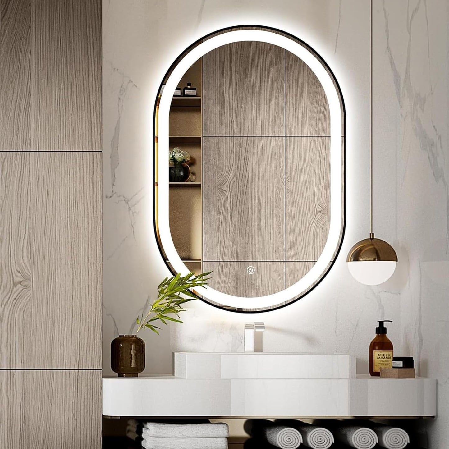 36"x24" Oval LED Bathroom Mirror with Lights, Black Anti Fog Lighted Vanity Mirror Wall Mounted, Stepless Dimmable LED Oval Mirror, Memory, ShatterProof, Front/Backlit, Horizontal/Vertical