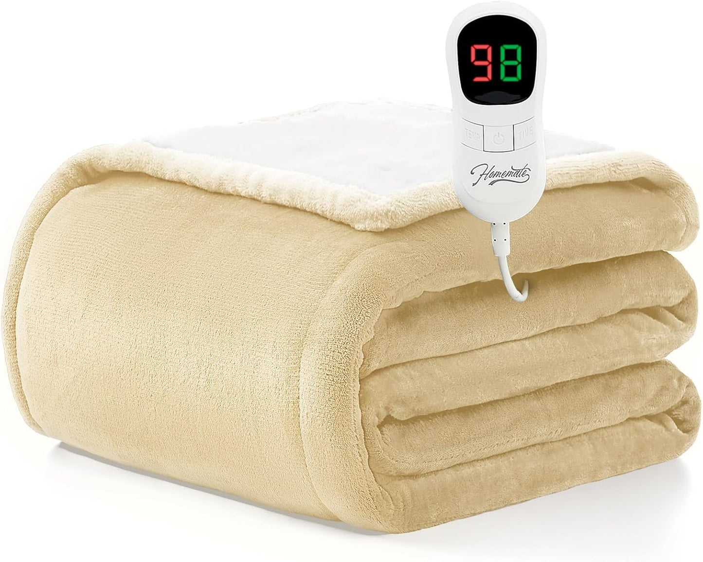 Homemate Electric Heated Blanket Full Size - 72"x84" Heating Blanket Full Size 1/2/4/6/8 Hours Auto-Off 10 Heat Level Over-Heat Protection Flannel Sherpa ETL Certification