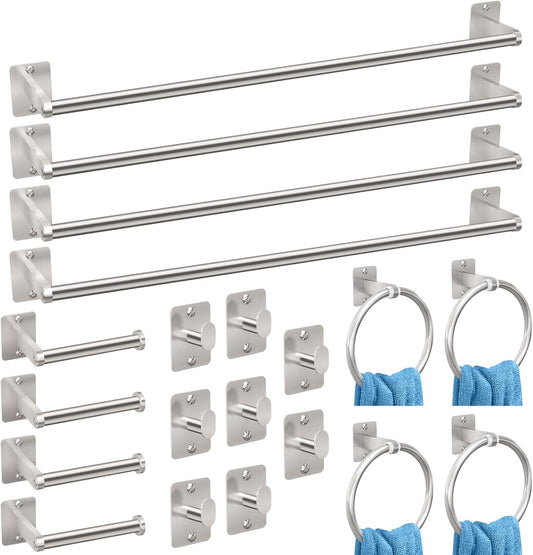 20 Pieces Bathroom Accessories Set, Brushed Nickel Bathroom Hardware Set, 24 inch Towel Bar, Towel Racks for Bathroom, Robe Towel Hooks, Toilet Paper Holder Wall Mounted