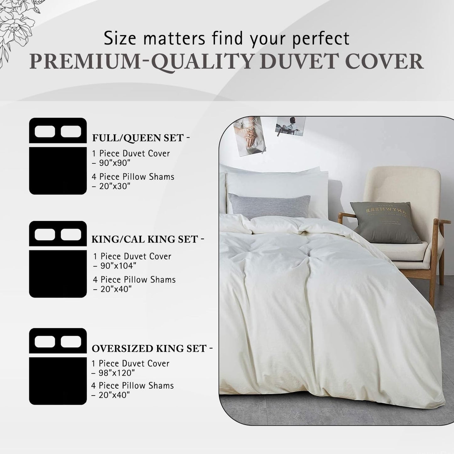 1000 Thread Count King Duvet Cover 100% Egyptian Cotton Soft 5 PC Comforter Cover & 2 Pillow Shams - All Season Breathable Zipper Closure & Corner Ties (Cal King/King, White)